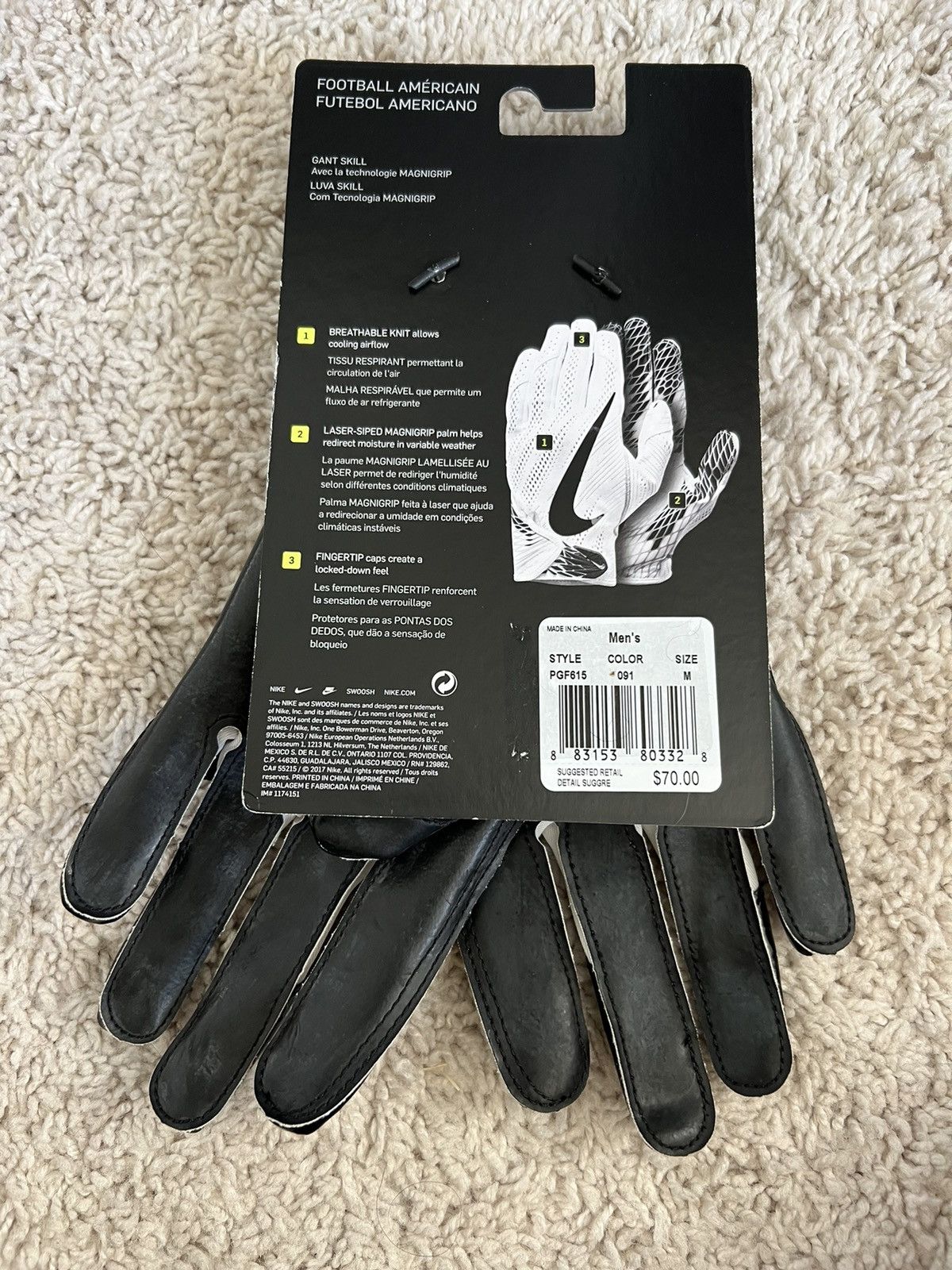 Nike Nike Vapor Knit Skill Gloves Magnigrip Football White Black Size 30 - 2 Thumbnail