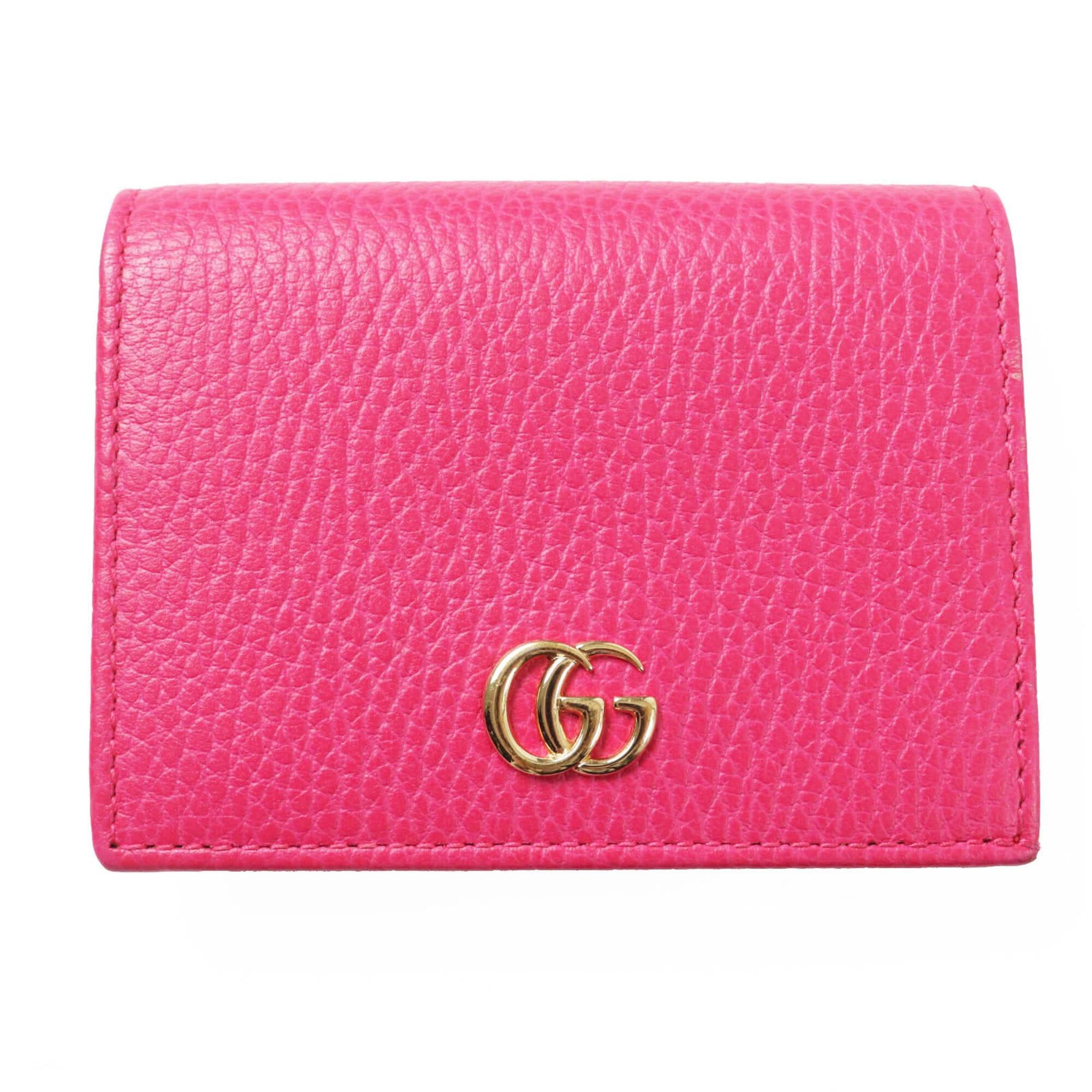 Gucci GUCCI 456126 GG Marmont Leather Mini Wallet, Bi-fold Shocking Pink, Gold Hardware, Comes with Box and Dust Bag, Made in Italy, Women's Size ONE SIZE - 1 Thumbnail