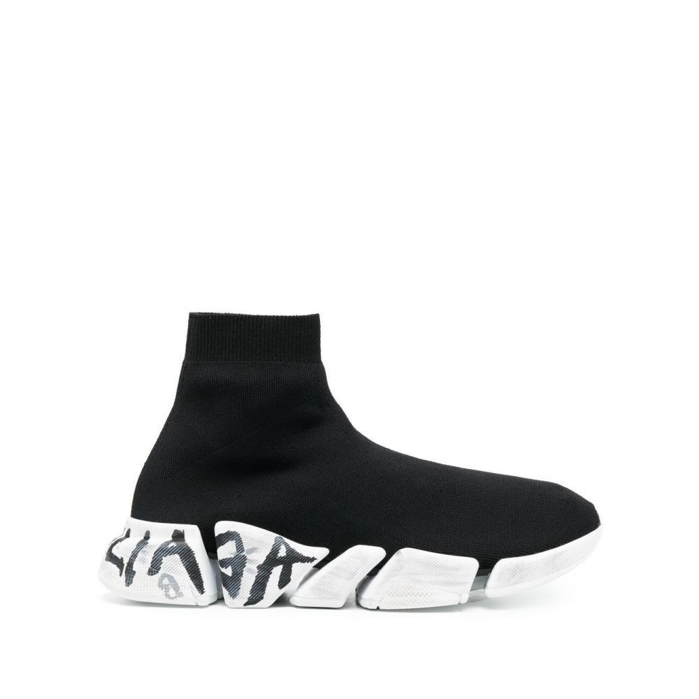 Balenciaga o1mt1gz0425 Speed 2.0 Graffiti Recycled Knit Sneakers Black Size US 14 / EU 47 - 1 Thumbnail