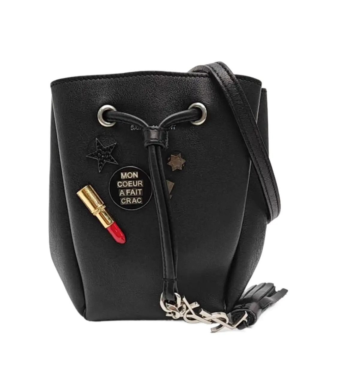 Saint Laurent Paris Saint Laurent Paris YSL bucket bag black cowhide leather fringe applique shoulde Size ONE SIZE - 1 Thumbnail