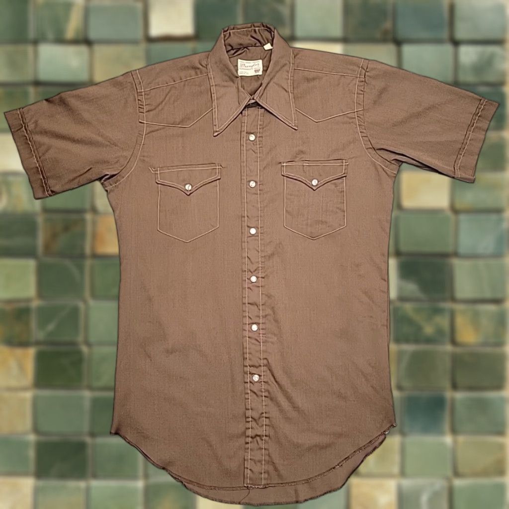 Wrangler VINTAGE Wrangler Shirt Men M Brown Western Pearl Snap Long Sleeve Rodeo Made in USA Cowboys Outdoors Western 70s Size US M / EU 48-50 / 2 - 1 Thumbnail