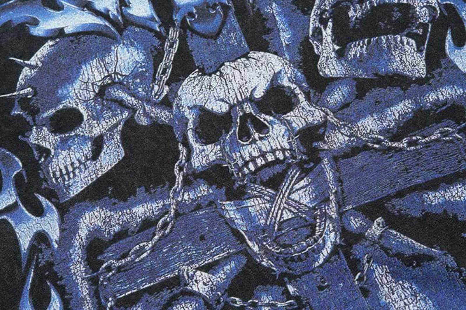 Vintage Gothic Skull Graphic Tee - Black & Blue Size US M / EU 48-50 / 2 - 3 Thumbnail