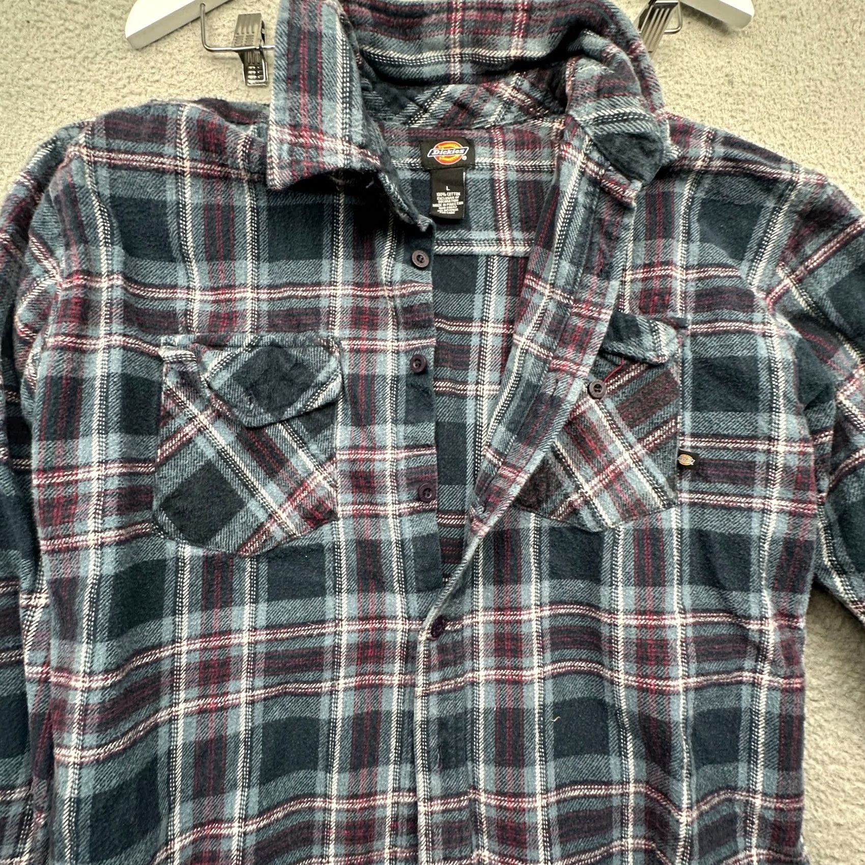 Dickies VINTAGE Dickies Flannel Button Up Plaid Blue Long Sleeve Shirt Mens Large Pocket Shirt Size US L / EU 52-54 / 3 - 7 Thumbnail