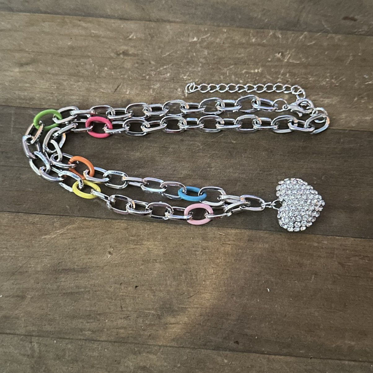 Other Colorful link paved heart pendant necklace Size ONE SIZE - 3 Thumbnail