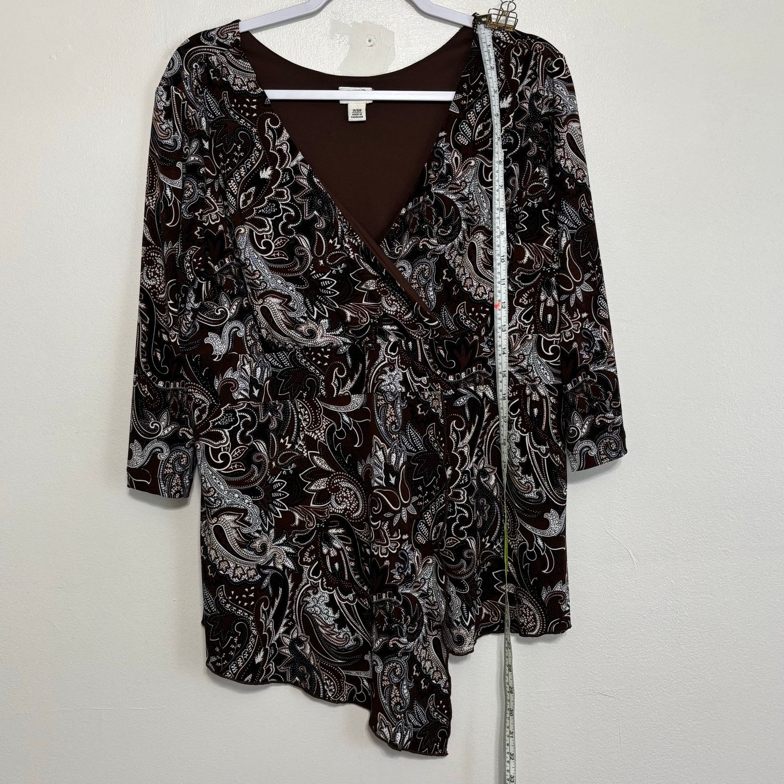 Other Cato Faux Wrap Brown Black White Paisley 3/4 Sleeve Top Size XL / US 12-14 / IT 48-50 - 3 Thumbnail
