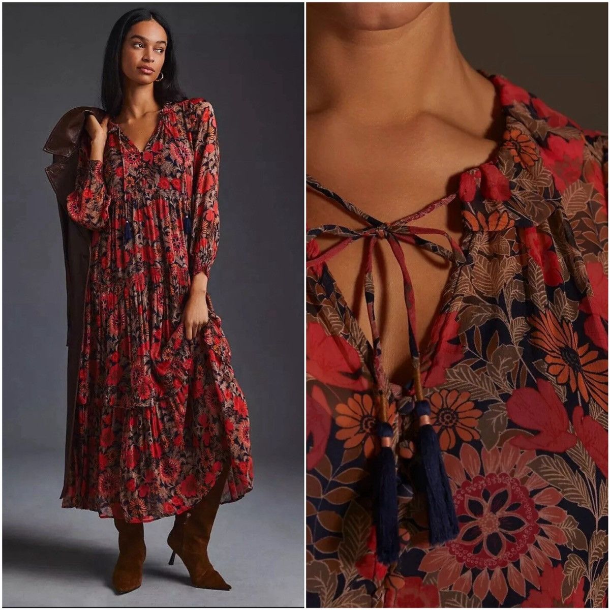Anthropologie Plus The Marais Chiffon Maxi Dress Floral