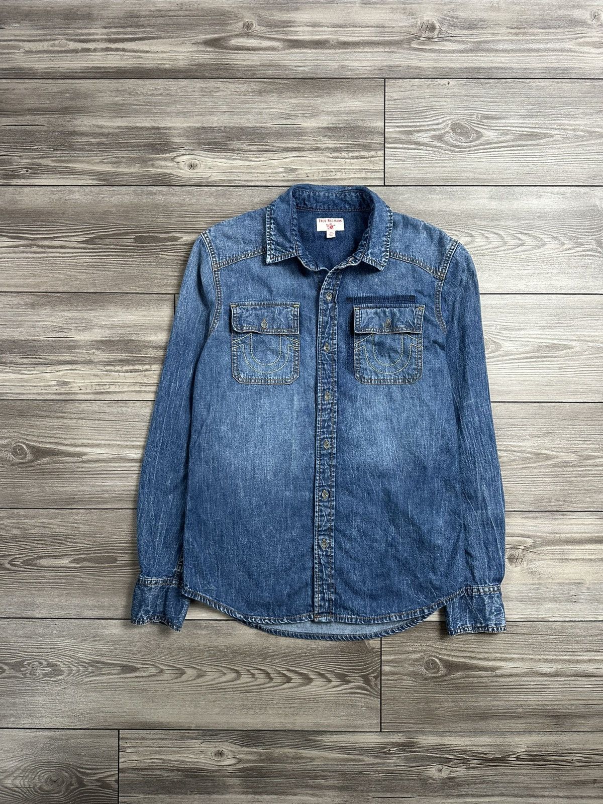 True Religion × Vintage True Religion Denim Button Up Shirt Size US S / EU 44-46 / 1 - 1 Thumbnail
