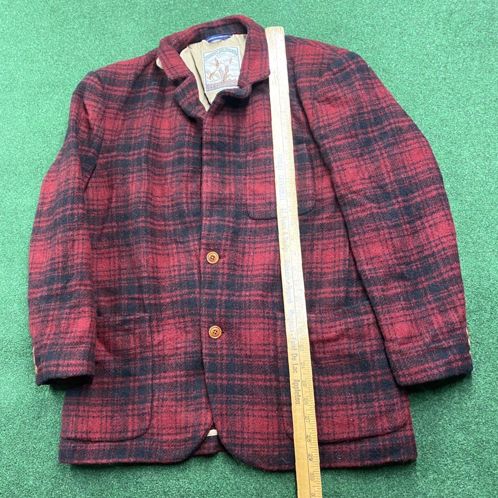 Tommy Hilfiger VINTAGE Tommy Hilfiger Blazer Jacket Mens L Red Plaid Wool 90s Classic Hip Hop USA 3-in-1 Shirt Mens Size 42R - 7 Thumbnail