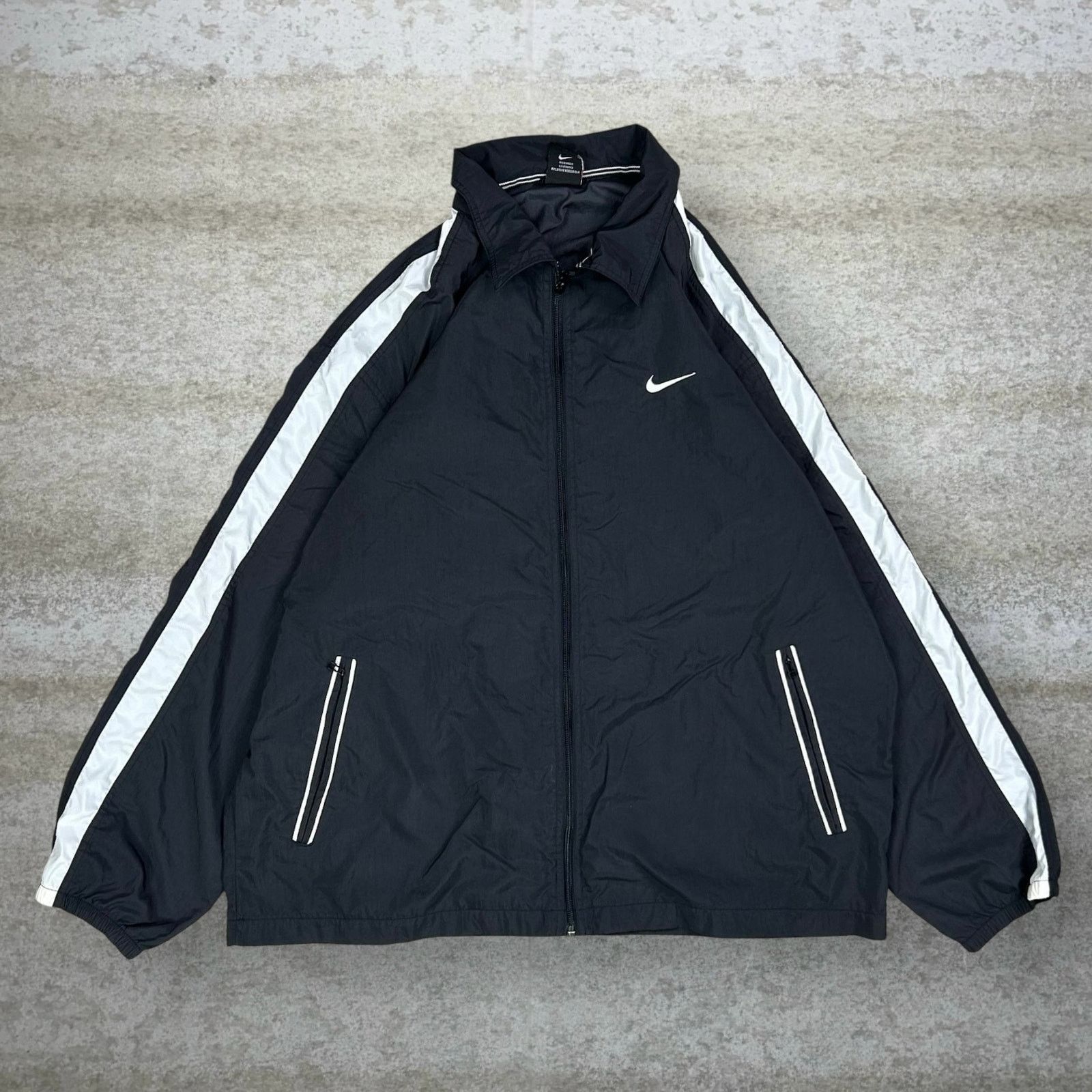 Nike × Vintage vintage Nike mens Nylon Track Jacket Black White 