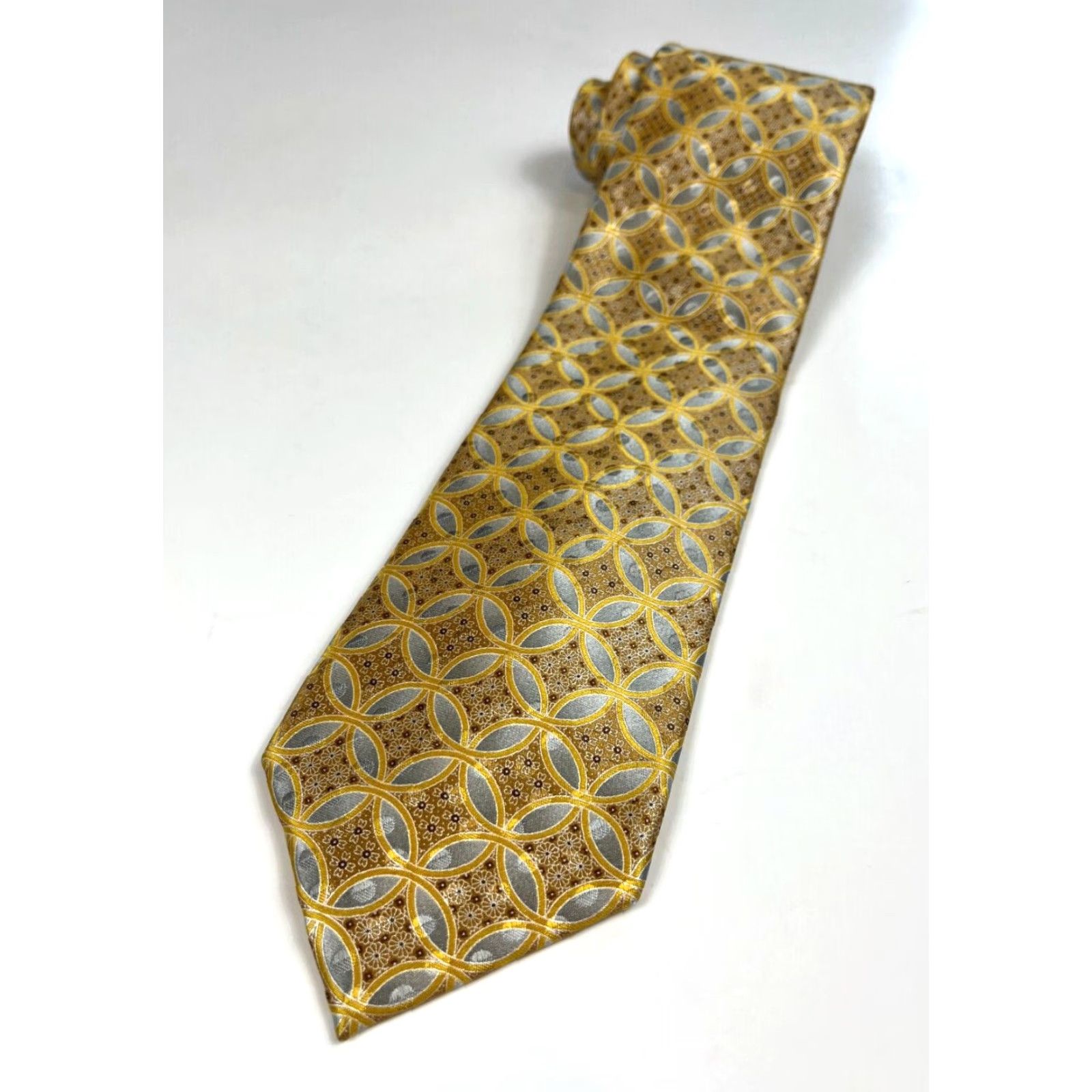 Ermenegildo Zegna Ermenegildo Zegna Men’s Luxury Silk Tie Foulard Made in Italy Gold 60.25" Long 3.5" Classic Width Size ONE SIZE - 2 Thumbnail