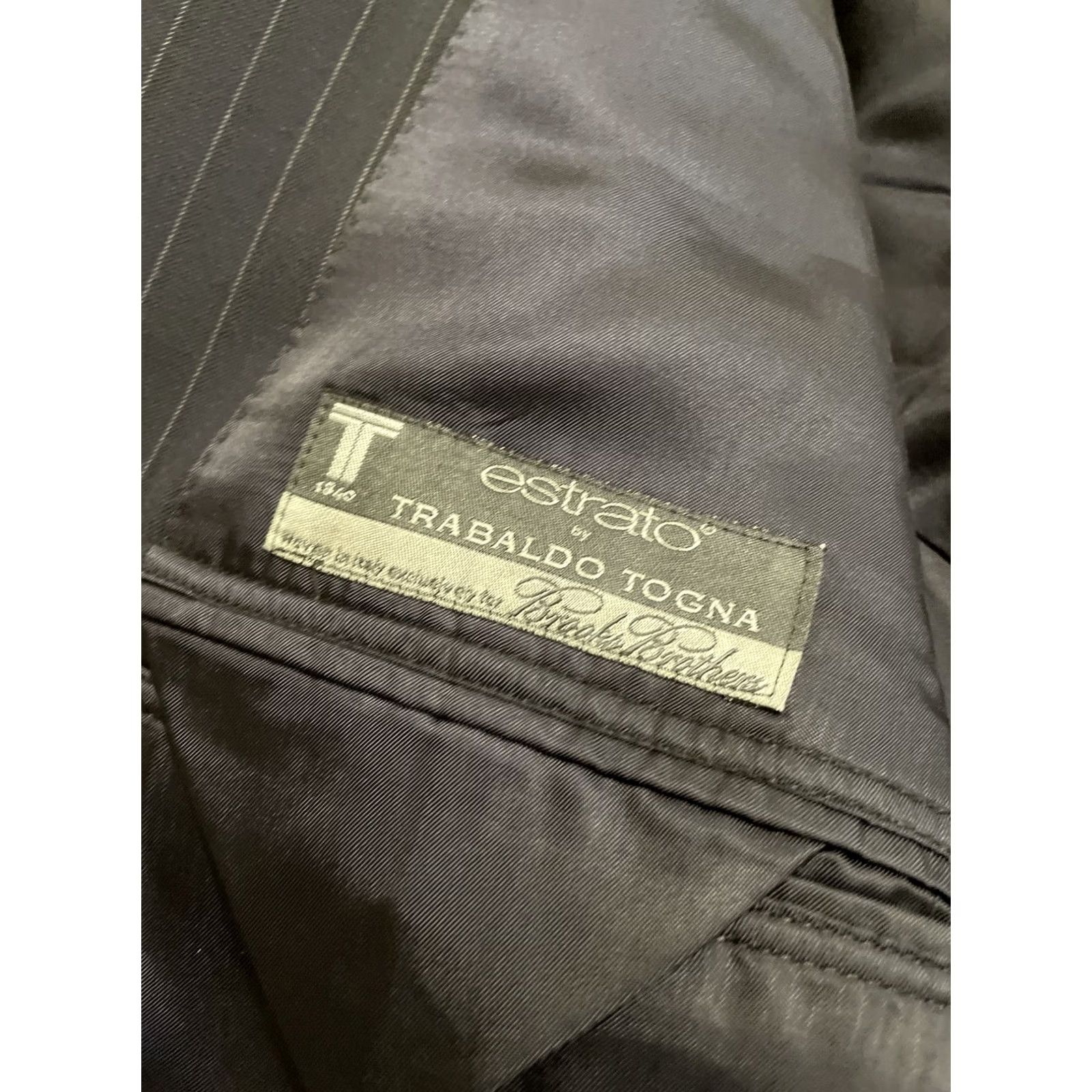 Brooks Brothers VINTAGE Brooks Brothers Blazer Mens 43S Navy Blue Pinstripe Trabaldo Togna Wool Classic USA Size 46R - 7 Thumbnail