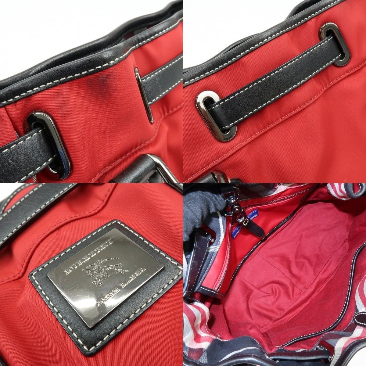 Burberry Burberry Blue Label Nova Plaid Nylon Leather Tote Red Size ONE SIZE - 7 Thumbnail