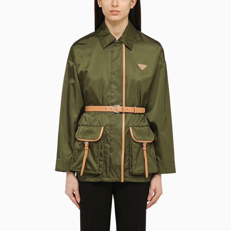 image of Prada Loden-Coloured Jacket In Re-Nylon With Logo in Green, Women's (Size Medium)