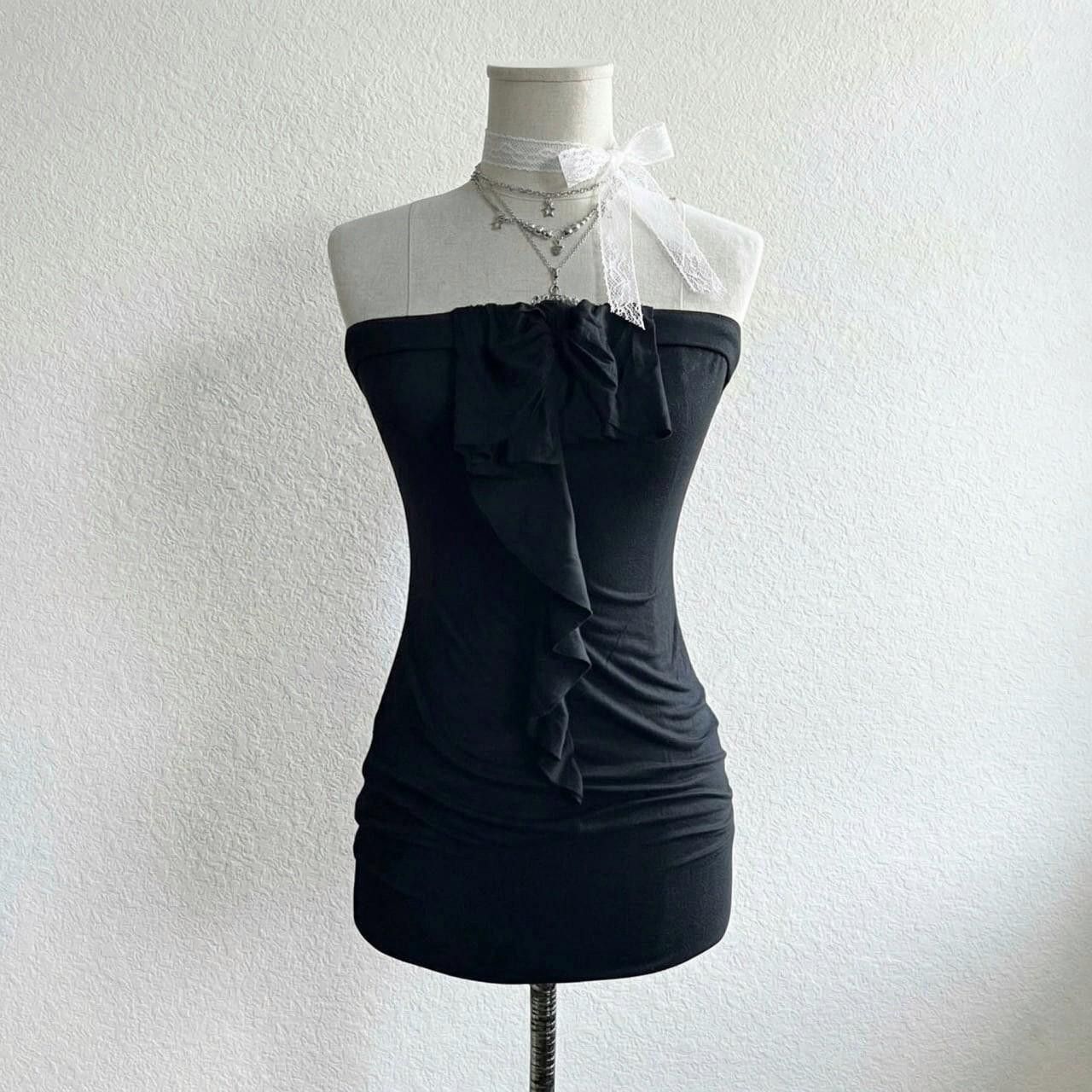 Vintage Dotke black strapless top with ruffle part in the middle Size S / US 4 / IT 40 - 1 Thumbnail