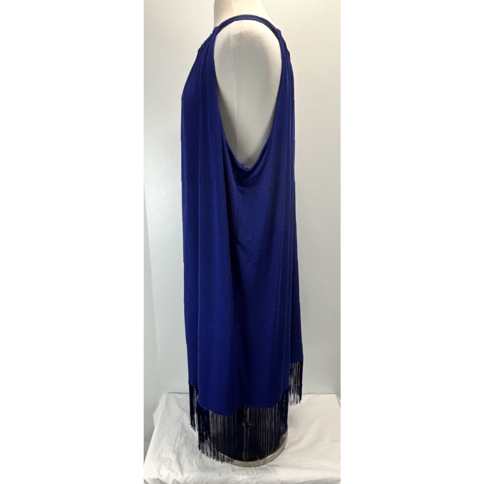 Vintage NEW Chico's Fringed Hem Midi Dress XXL Royal Blue Sleeveless Shift Women’s Size XXL / US 16-18 / IT 52-54 - 2 Thumbnail