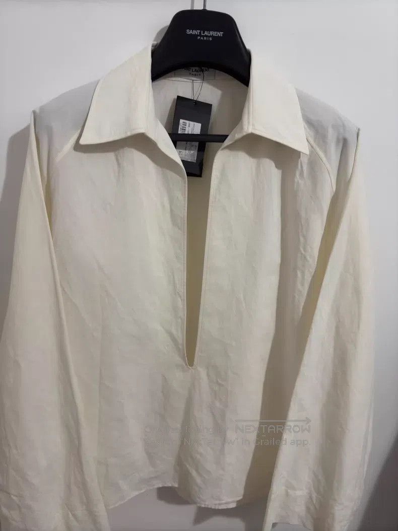 Saint Laurent Paris Saint Laurent Paris Linen Blend Beige Deep V Neck Shirt Size XS / US 0-2 / IT 36-38 - 3 Thumbnail