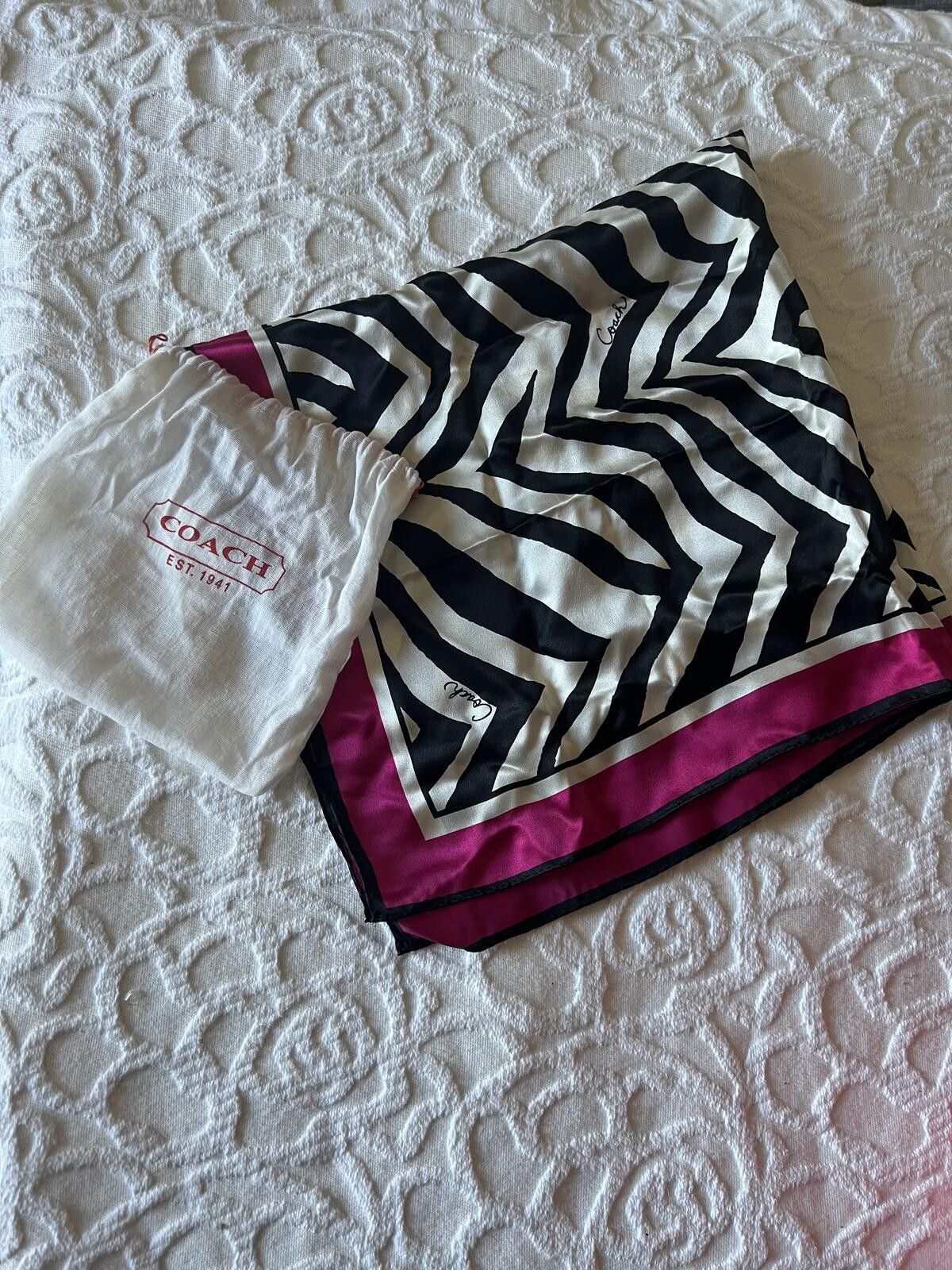 Coach Coach Zebra Print Silk Scarf with Magenta Border & Dust Bag Size ONE SIZE - 2 Thumbnail