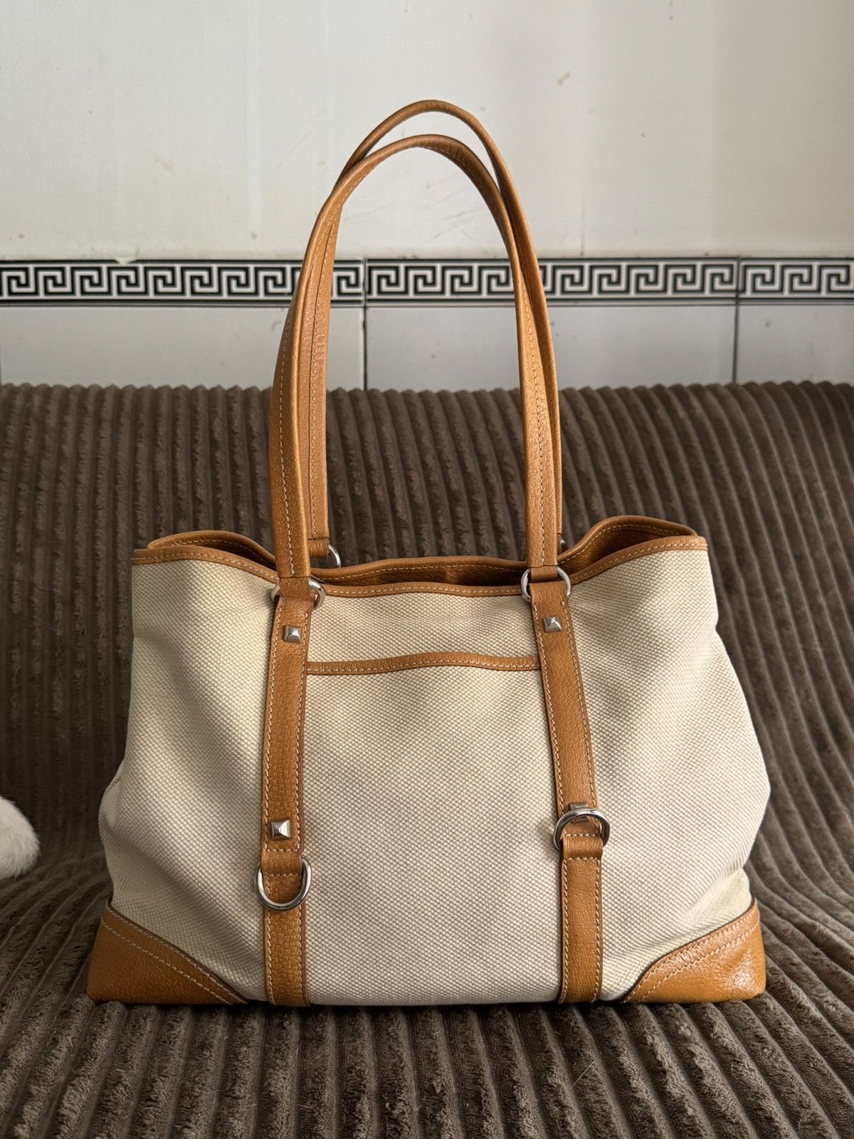 Prada × Vintage Vintage Prada Totebag Pocket Canvas Leather Size ONE SIZE - 2 Thumbnail