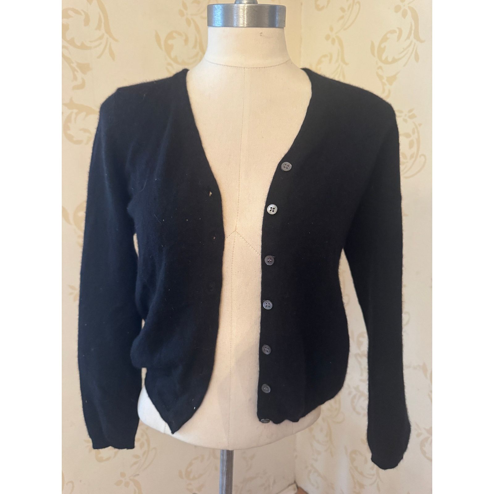 Liz Claiborne Liz Claiborne Cashmere Black Cardigan Dot Sweater PS Size L / US 10 / IT 46 - 1 Thumbnail