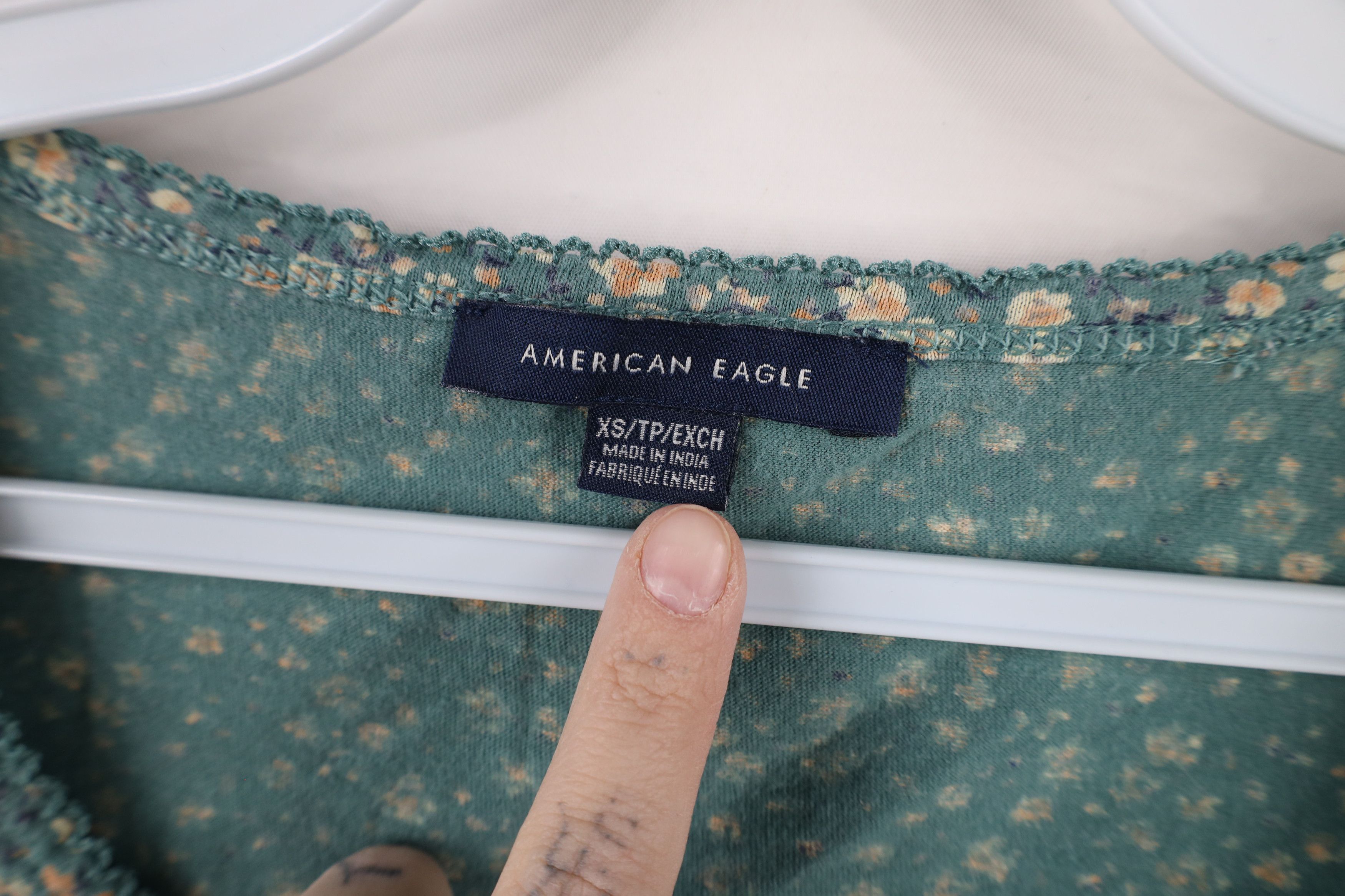 American Eagle Outfitters × Vintage Vintage Y2K American Eagle Ribbed Flower Cropped T-Shirt Size XS / US 0-2 / IT 36-38 - 4 Thumbnail