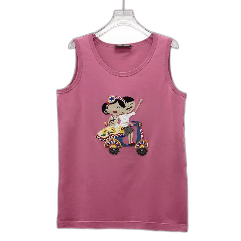 Dolce & Gabbana Pink Cartoon Embroidered Sleeveless Top Size US M / EU 48-50 / 2 - 1 Thumbnail