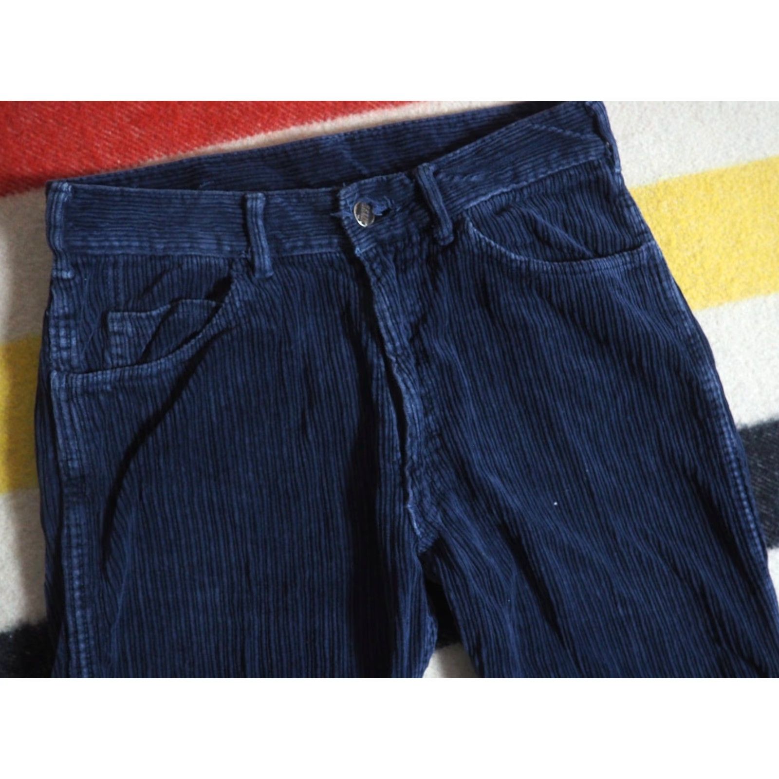 Vintage VTG Salik Western Navy Blue Corduroy Pants 28x30 Mens 1960s 50s Inseam 30 Casual Flat Front Look Hippy USA Size US 28 / EU 44 - 3 Thumbnail