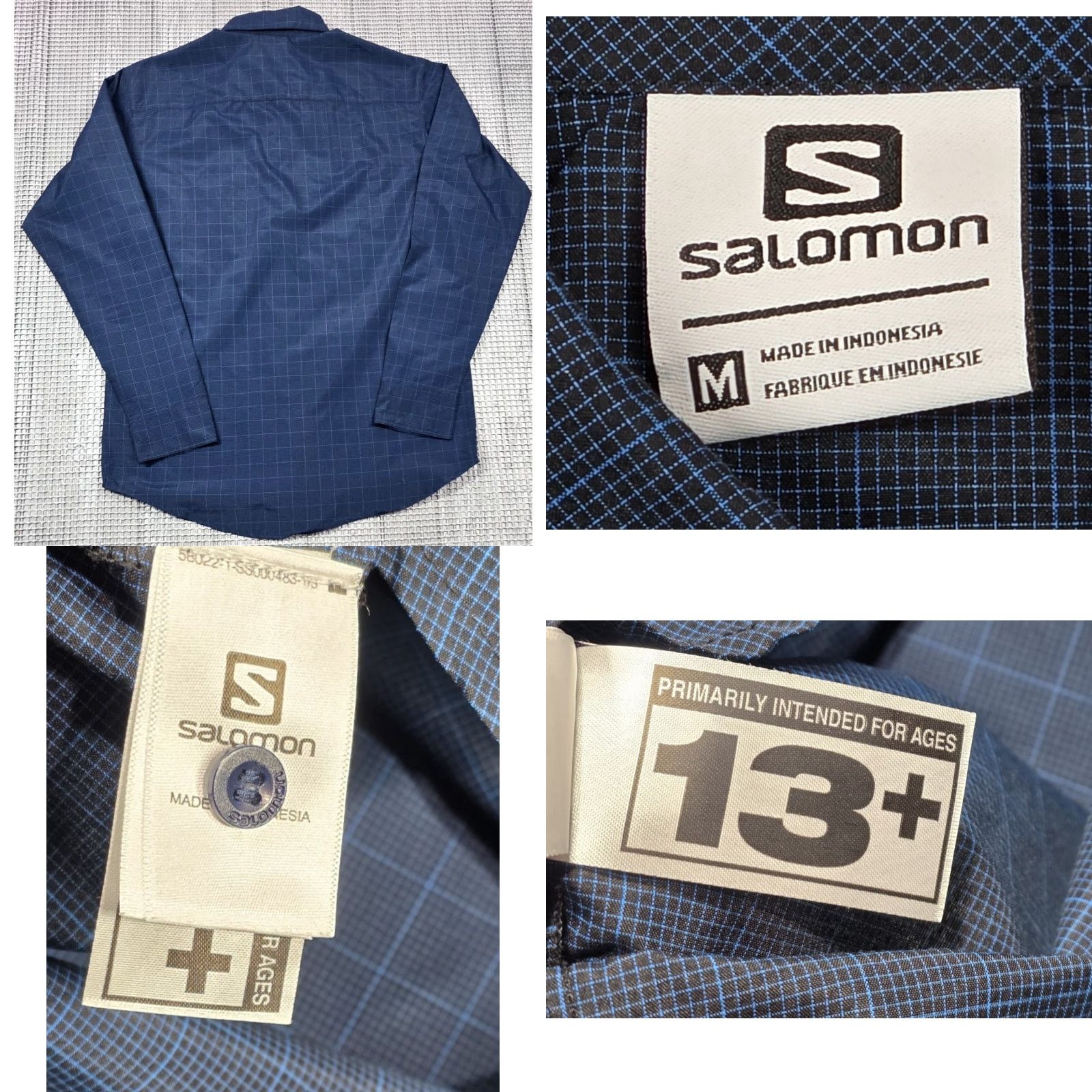 Salomon Salomon Shirt M Button-Up Long Sleeve Blue Check Outdoor Performance Shirt Size US M / EU 48-50 / 2 - 8 Thumbnail