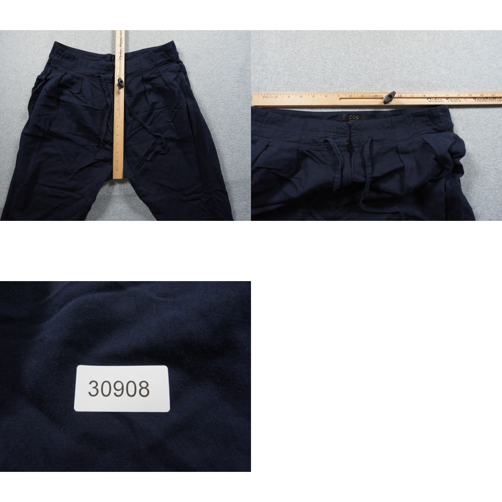 Cos COS Pants Womens 10 Blue Trouser Linen Blend Tapered Leg Drawstring Ladies, Ankle, Pockets, Regular Fit, 28in Inseam Size 32" / US 10 / IT 46 - 9 Thumbnail