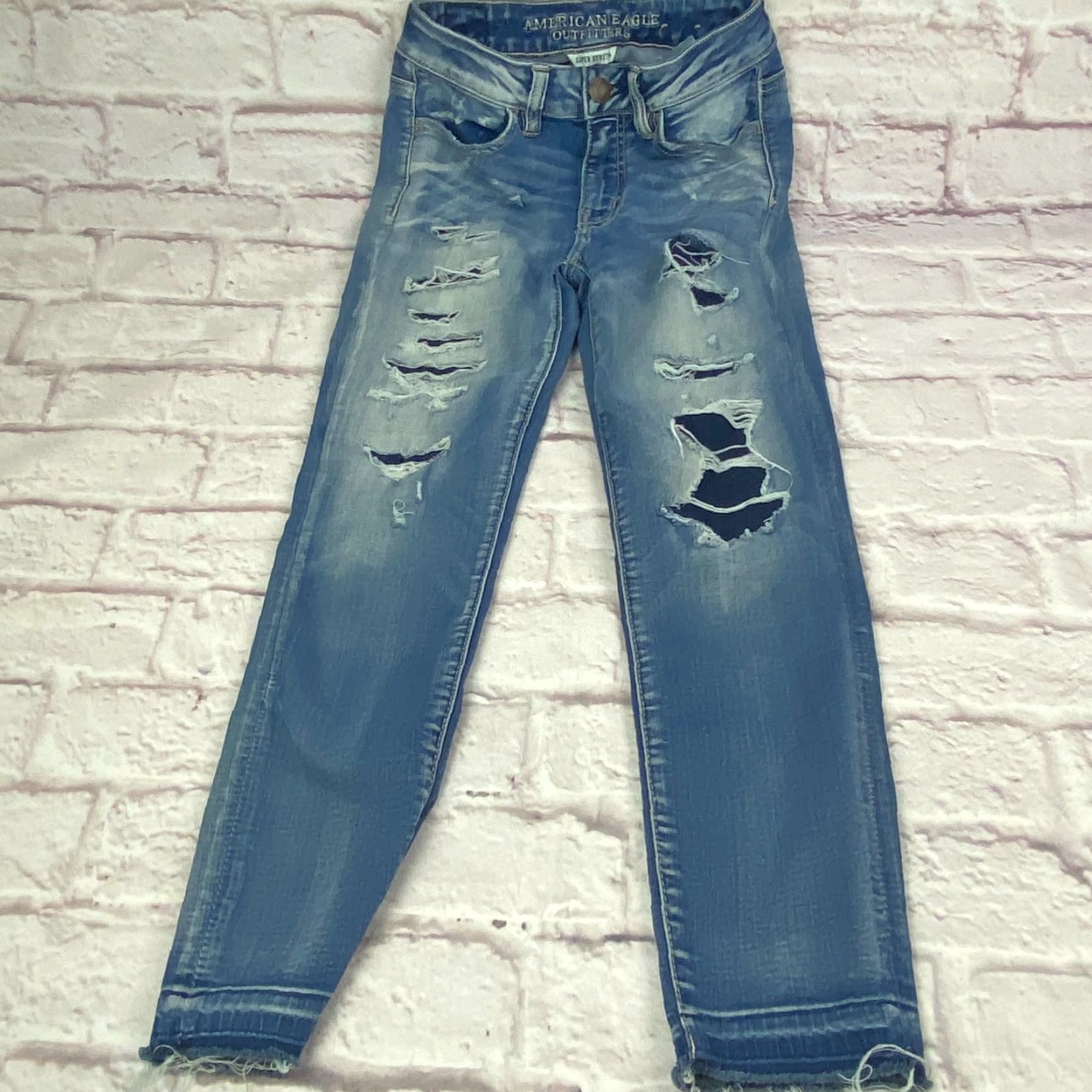 American Eagle Outfitters American Eagle Outfitters Cropped Jegging Women's High Rise Distressed Size 0 Long Blue 80s Grunge Jeans Womens Size 25" / US 0 / IT 36 - 2 Thumbnail