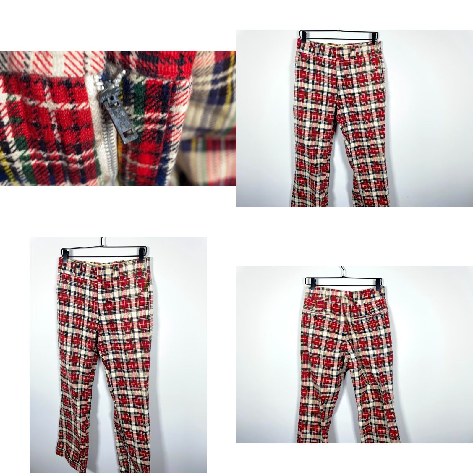 Bell VINTAGE 70s Corduroy Flare Bell Bottom Pants Men 29 x 34 Red Plaid Talon Zip Cuffed Size US 29 - 9 Thumbnail