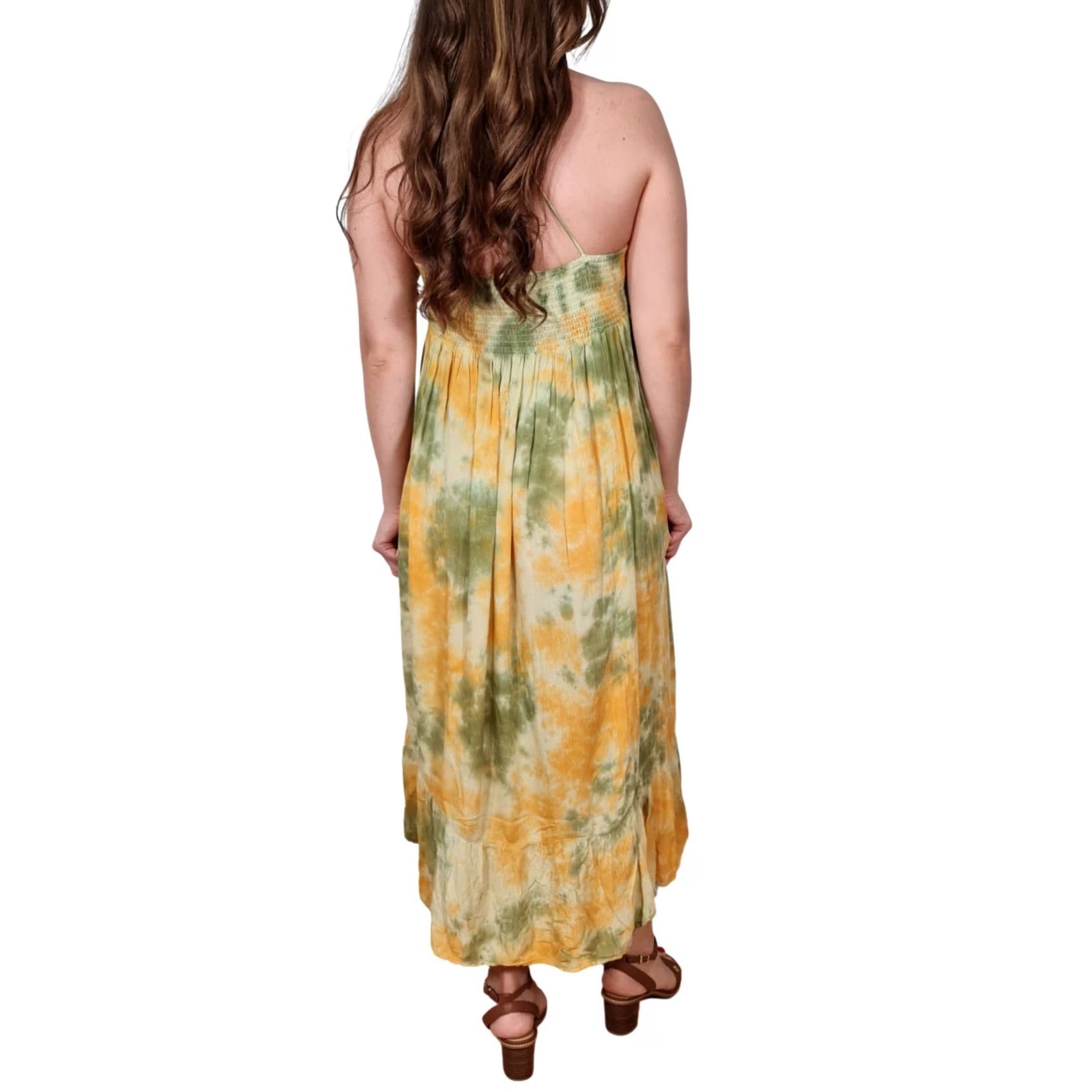 Vintage Pull&Bear Womens Midi Dress Yellow Tie Dye Tiered Sleeveless V-Neck Pullover L UK12 EUR40 Casual Party/Cocktail Travel Womens Size L / US 10 / IT 46 - 3 Thumbnail