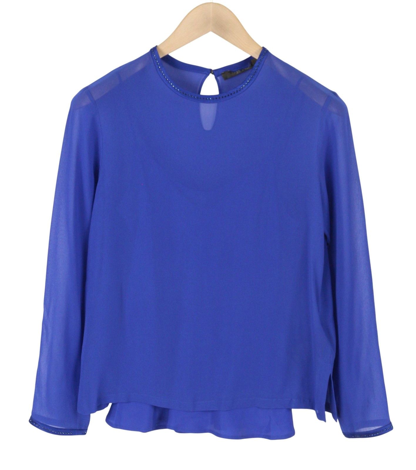 Max Mara EU34 XS Blue 100% Silk Rhinestones 2in1 Blouse 88771 Size XS / US 0-2 / IT 36-38 - 2 Thumbnail