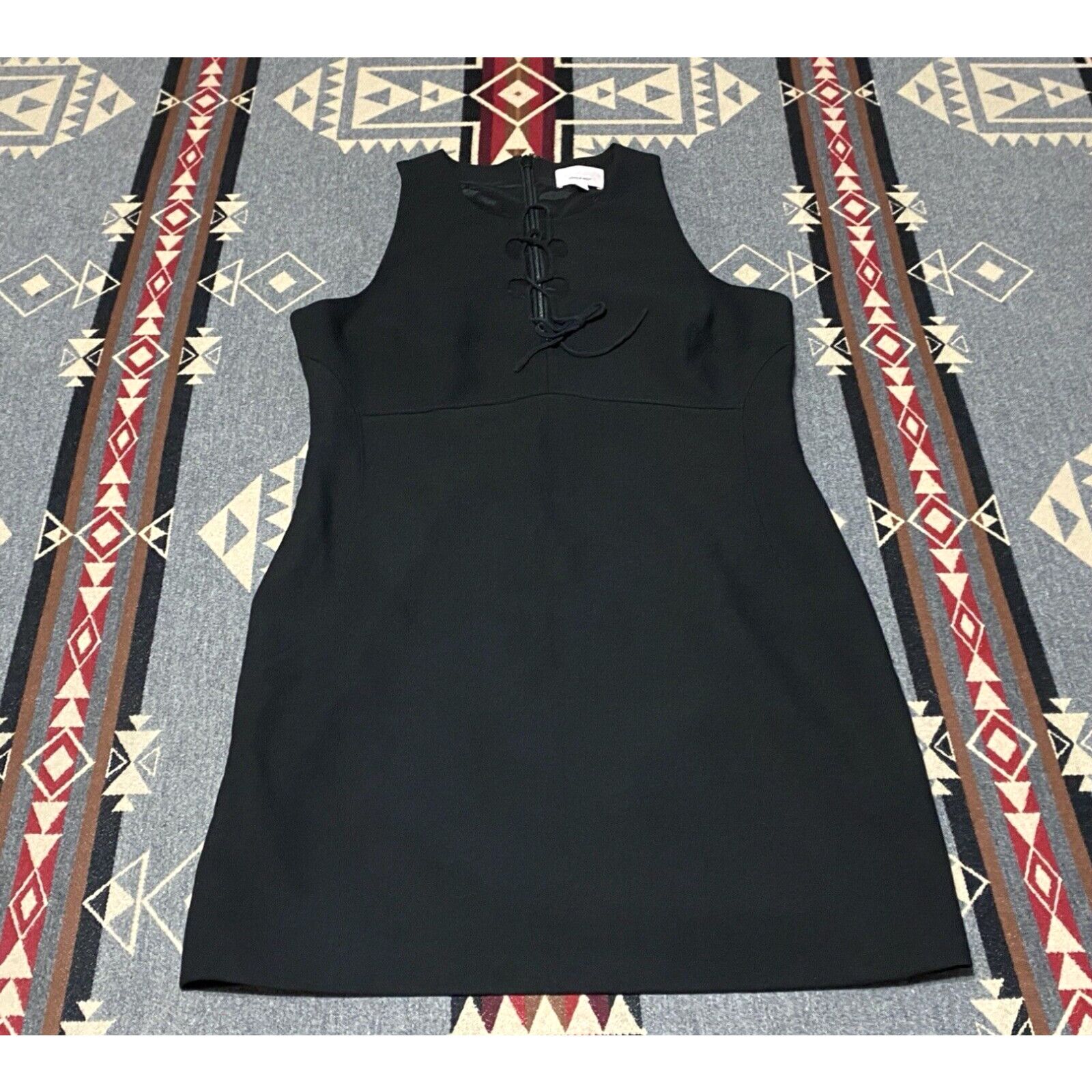 image of Cinq A Sept Mini Dress In Black Size 12 Tie Front Lace Womens Silk Lined T70 in White