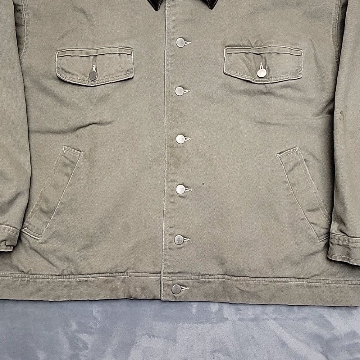 Marlboro VINTAGE Marlboro Jacket Mens 2XL Green Leather Collar Canvas Chore Coat Twill Workwear Military Jacket Size US XXL / EU 58 / 5 - 2 Thumbnail