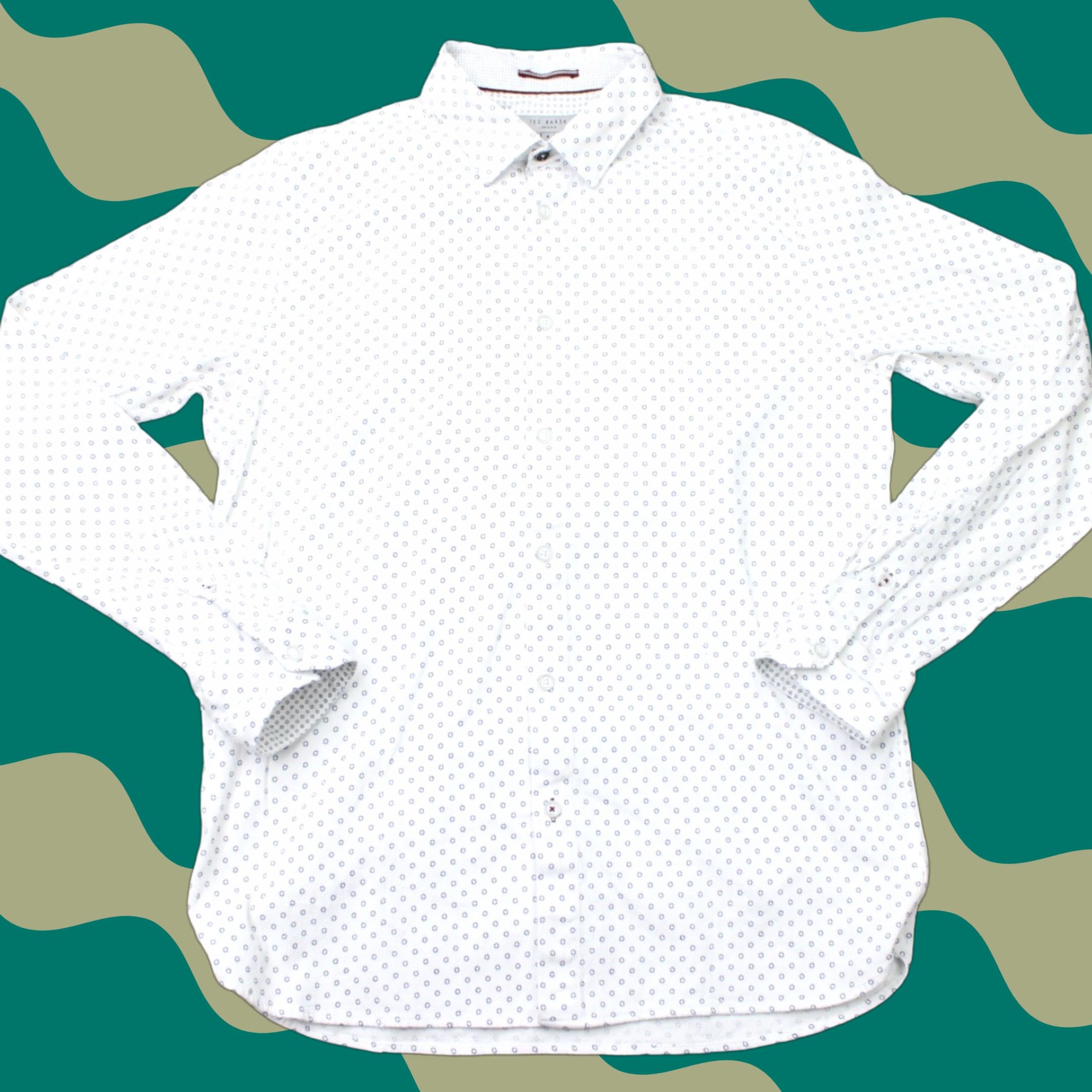 Ted Baker Ted Baker London Shirt Men L White Geometric Cotton Stretch L/S Button Up Boyfriend Regular Filtration: 90s London Size US L / EU 52-54 / 3 - 1 Thumbnail