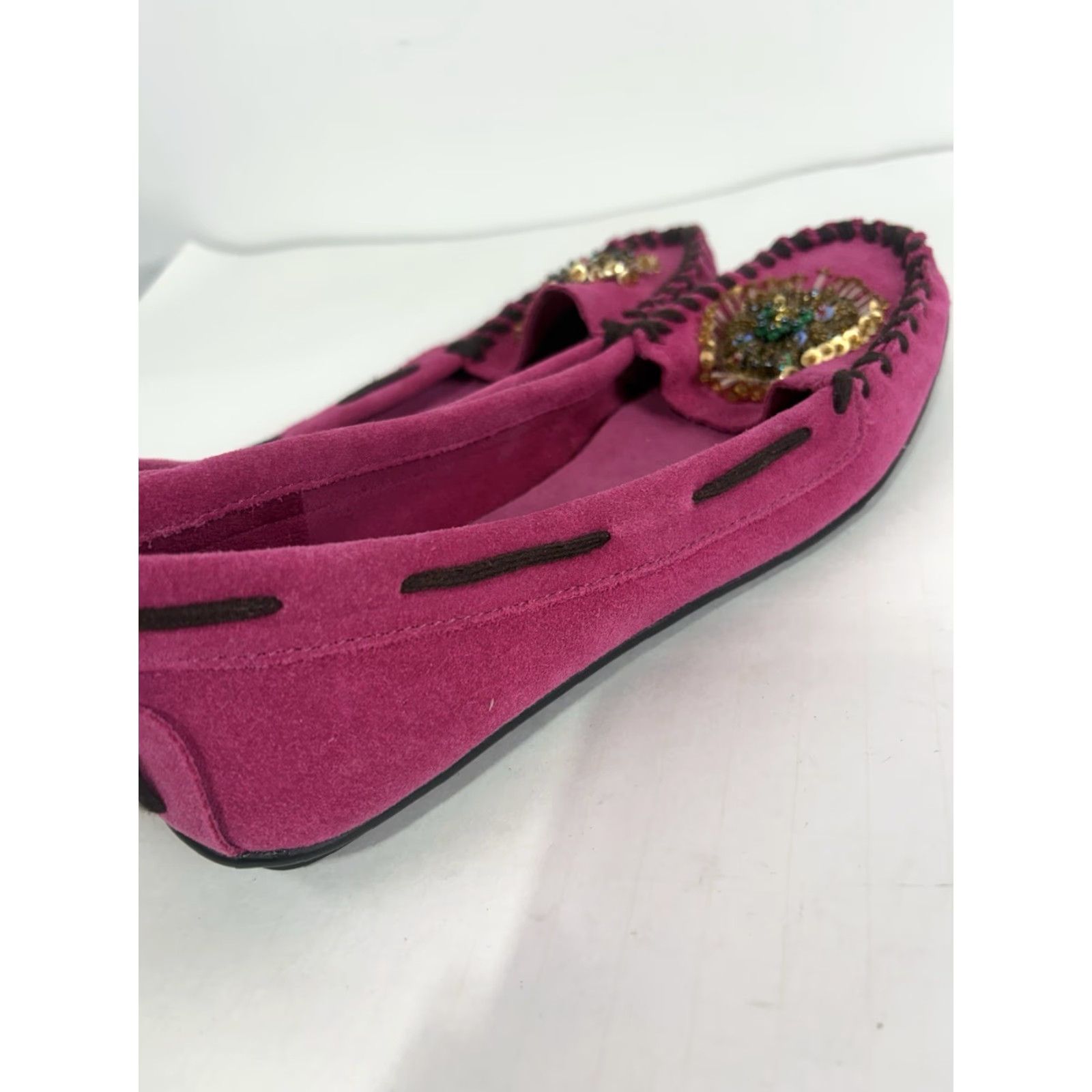 Vintage St Johns Bay Women's Fuchsia Suede Flat Loafers Size 7.5M Casual Dressy Slip On Size US 7.5 / IT 37.5 - 5 Thumbnail