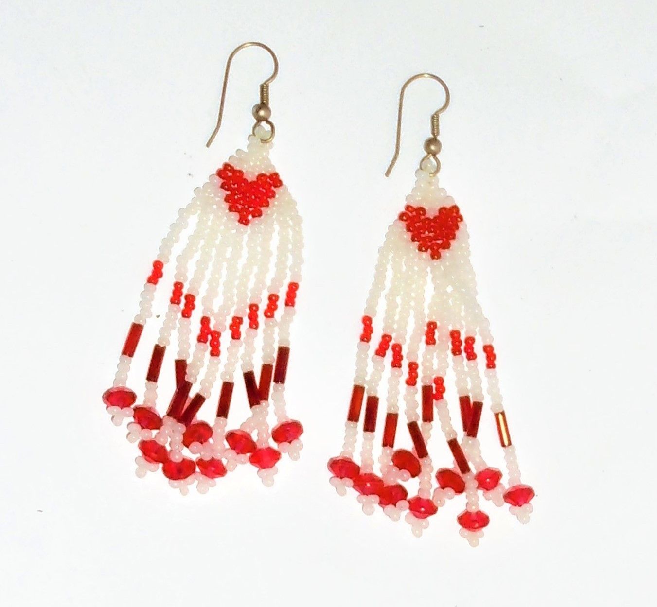 Vintage Vintage Boho Red White Beaded Tassel Earrings Size ONE SIZE - 2 Thumbnail