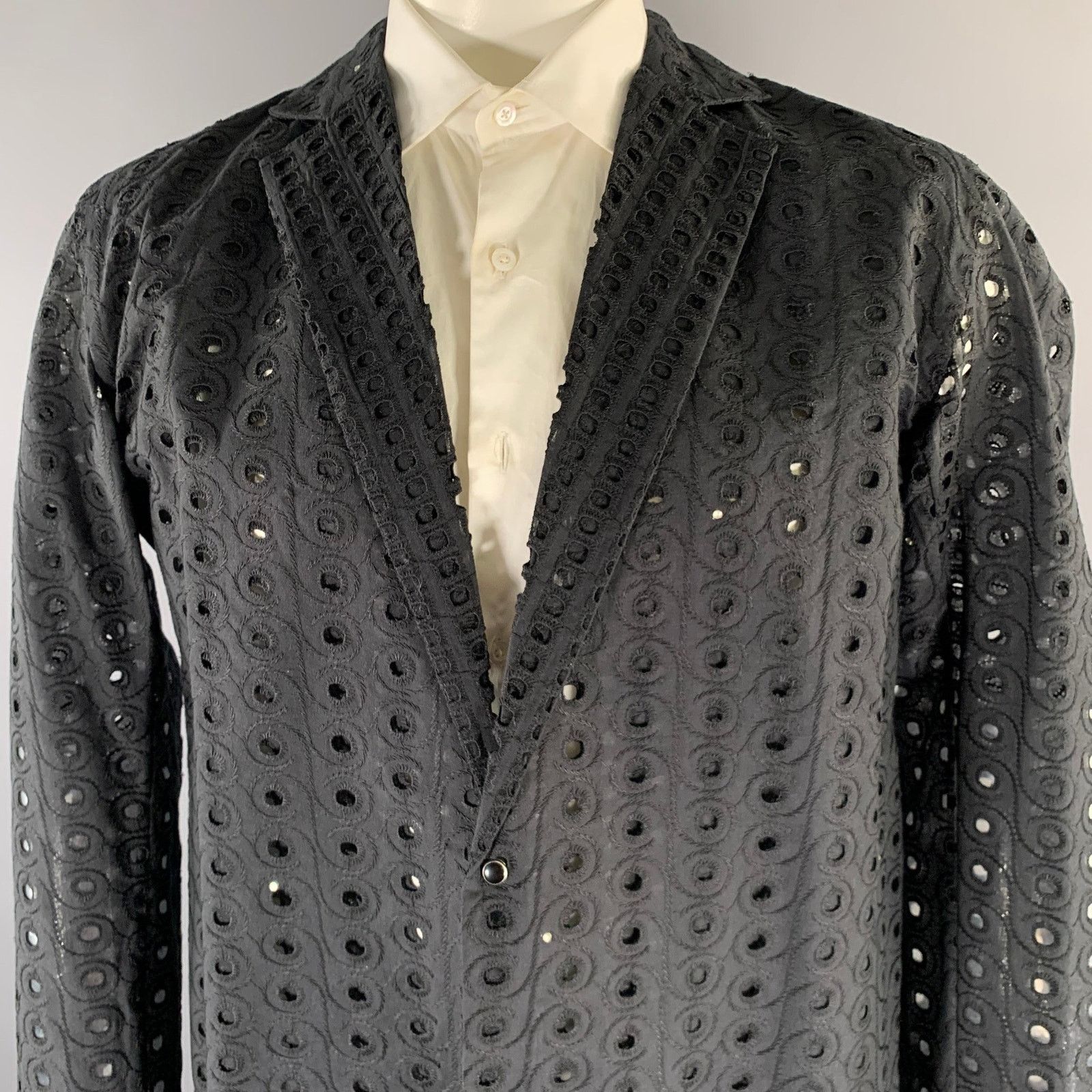 Other TOKYO JAMES Size L Black Holey Notch Lapel Sport Coat Size 46R - 2 Thumbnail