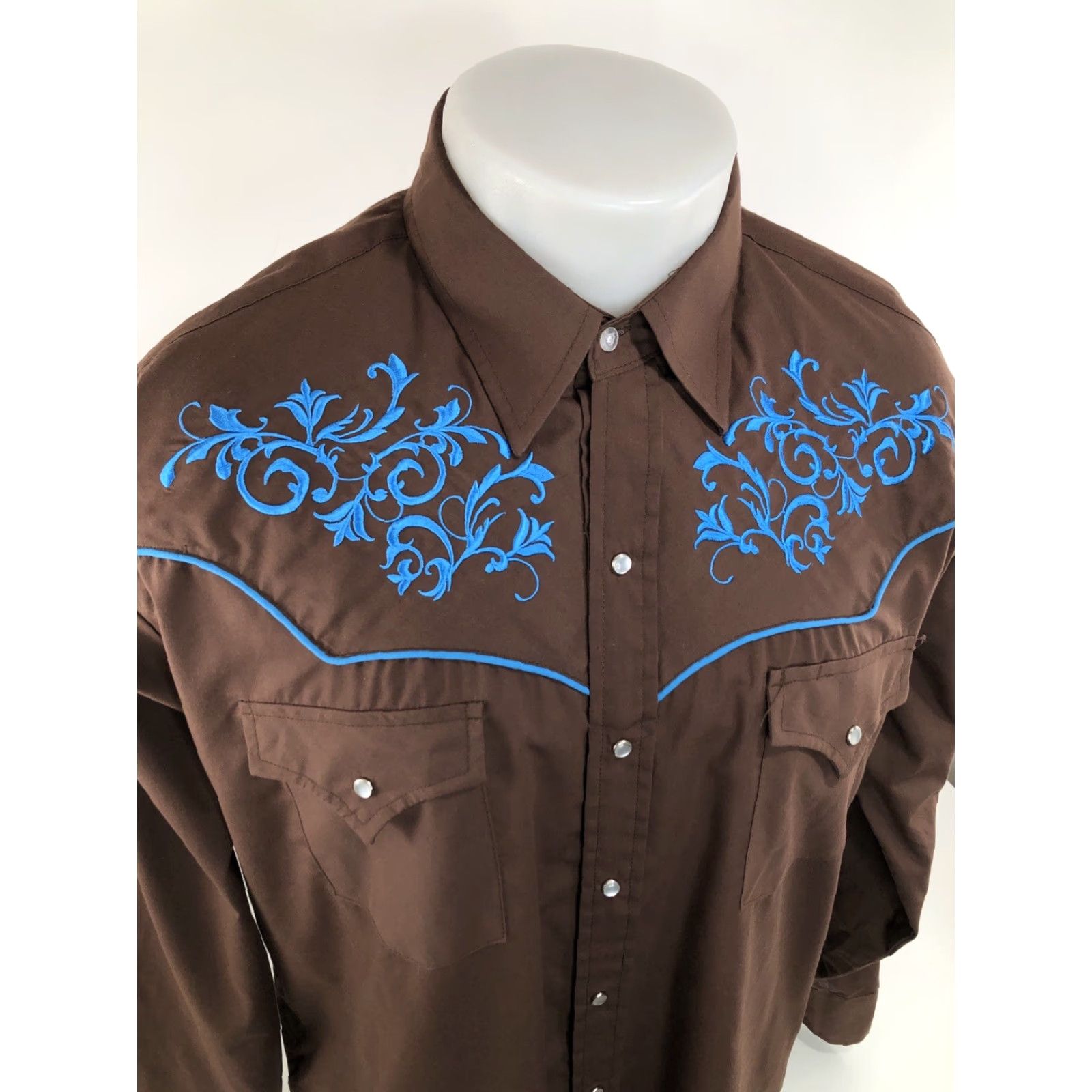 Vintage ELY CATTLEMAN SHIRT Western Embroidered YOKE Pearl Snap Mens XL Brown / Blue JP JD Regular Long Sleeve Button-Up Snap Front Shirting Narrative Size US XL / EU 56 / 4 - 3 Thumbnail