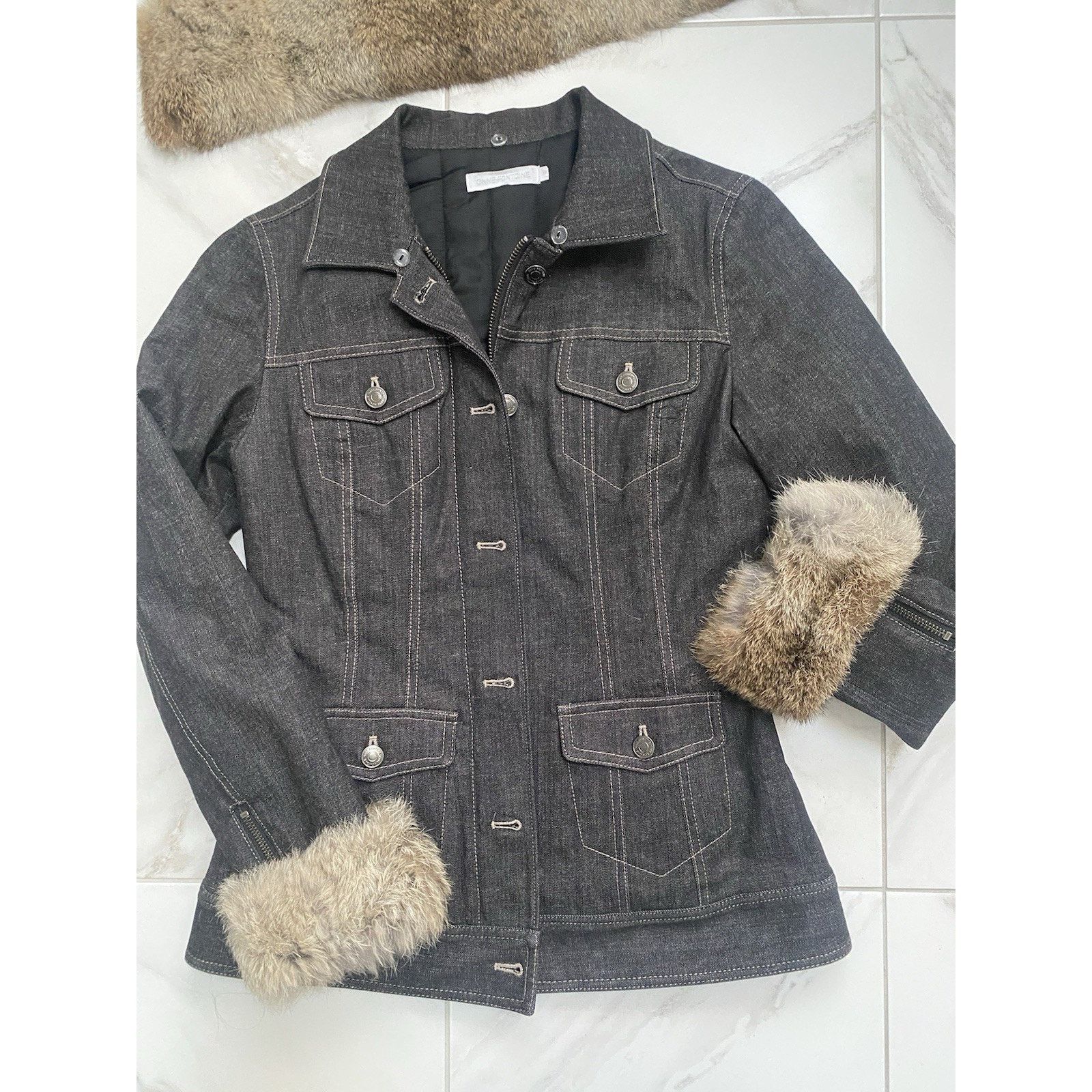 Anne Klein Anne Fontaine Blk Denim Jkt w/removable fur collar vintage Size S / US 4 / IT 40 - 2 Thumbnail