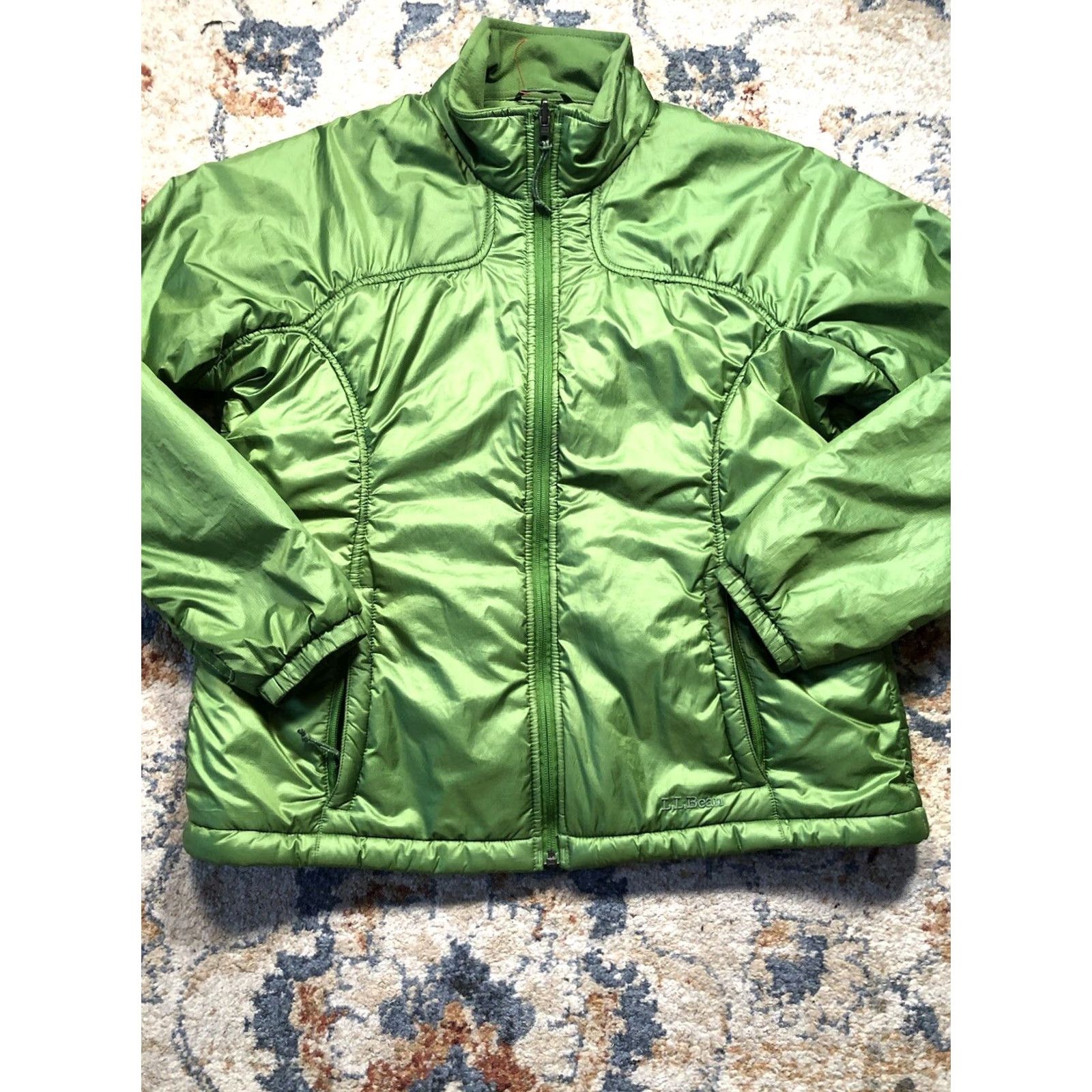 Vintage L.L. Bean Puffer Jacket Womens Large Green Nylon Down Quilted Mid-Length Long Sleeve Zip Coat Size L / US 10 / IT 46 - 5 Thumbnail
