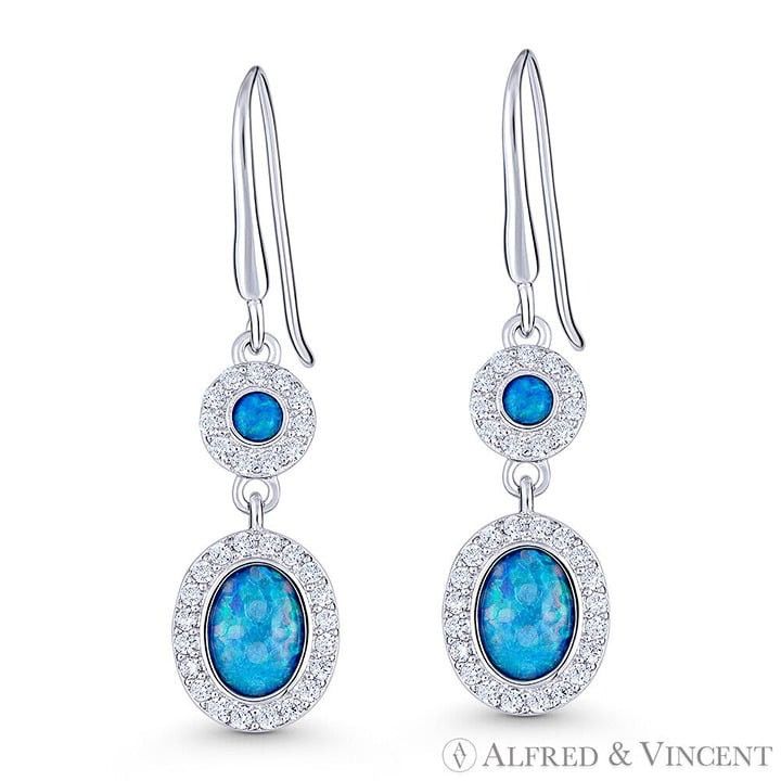 Other Blue Lab-Created Opal CZ Crystal Dangling Drop Hook Earrings Size ONE SIZE - 1 Preview