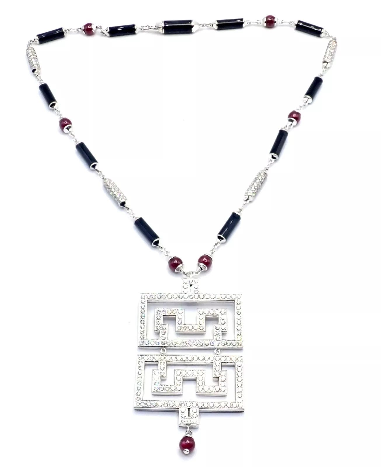 Cartier 18k White Gold Onyx Ruby Diamond Pendant Necklace Size ONE SIZE - 8 Thumbnail