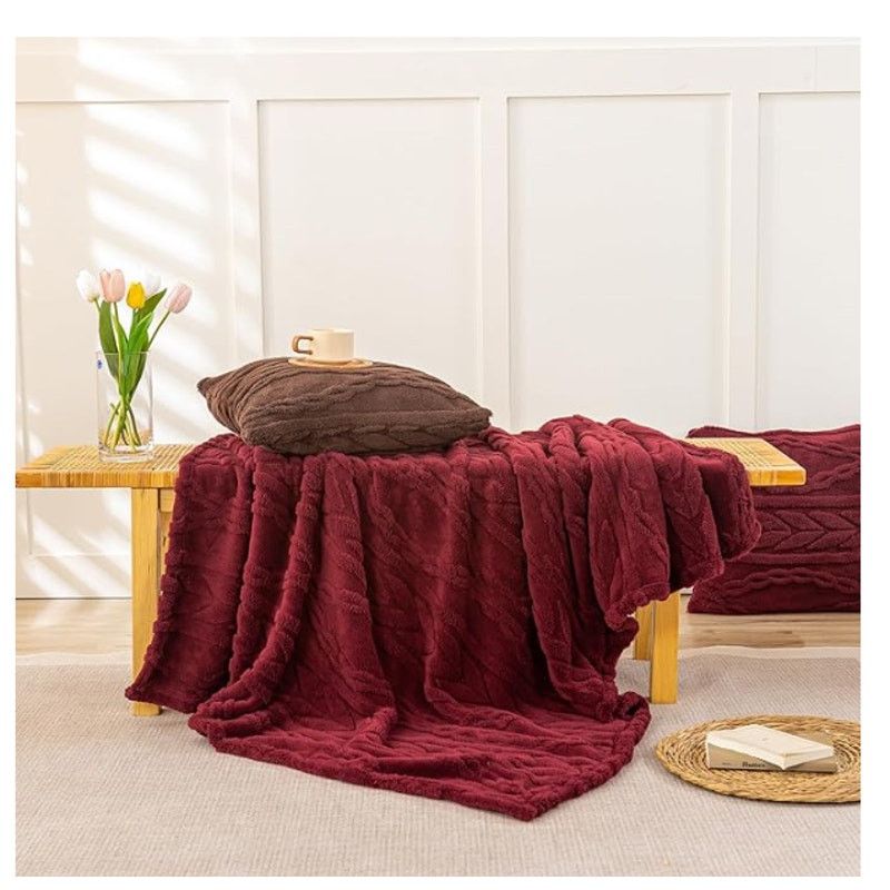 The Unbranded Brand Sherpa Throw Blanket Super Soft Cozy Warm Burgundy 50x65" Size ONE SIZE - 3 Thumbnail