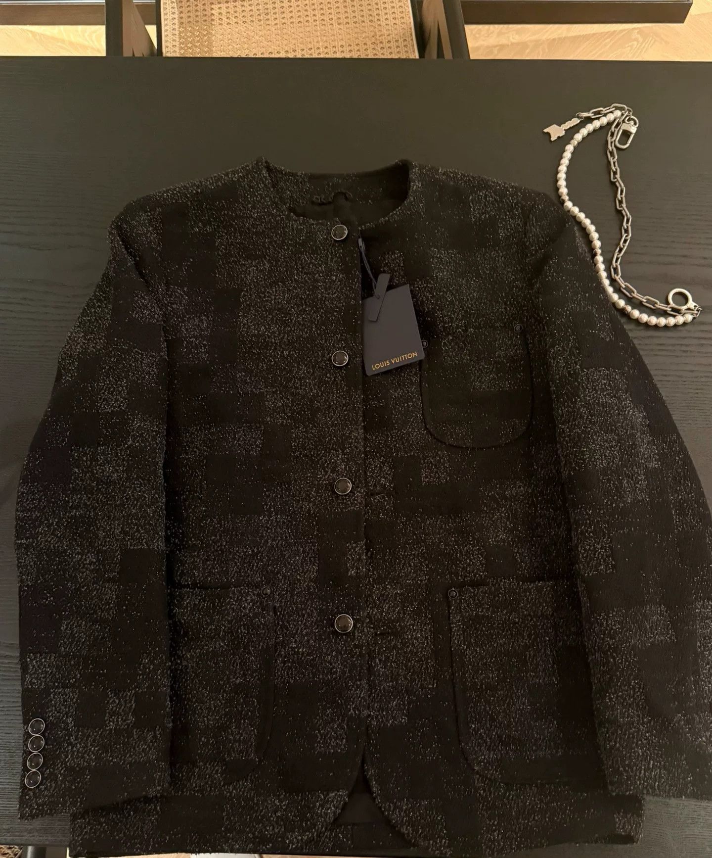 Louis Vuitton Louis Vuitton Lv25SS Black Wool Check Collarless Jacket Size US S / EU 44-46 / 1 - 1 Thumbnail