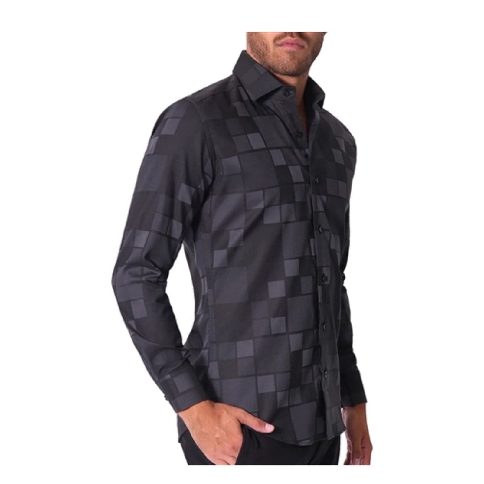 Other Bertigo Men's Black Checker Satin Dress Shirt S. 100% Cotton Size US S / EU 44-46 / 1 - 2 Thumbnail