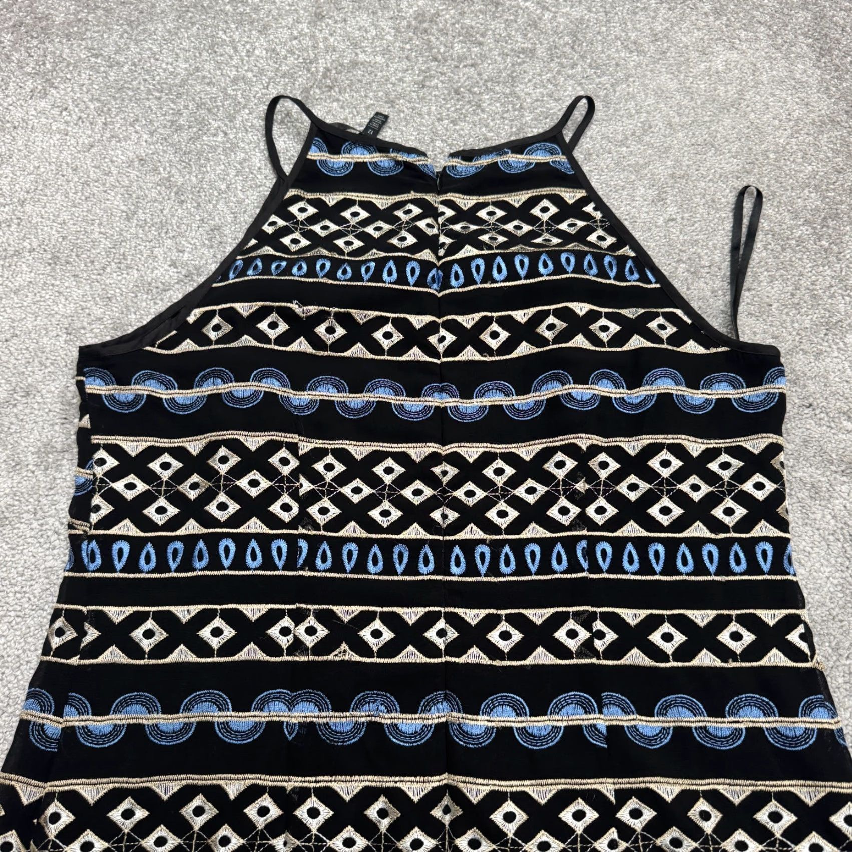 White House Black Market White House Black Market Embroidered Halter Mini Dress 12 Black Blue Geometric Womens Size XL / US 12-14 / IT 48-50 - 3 Thumbnail