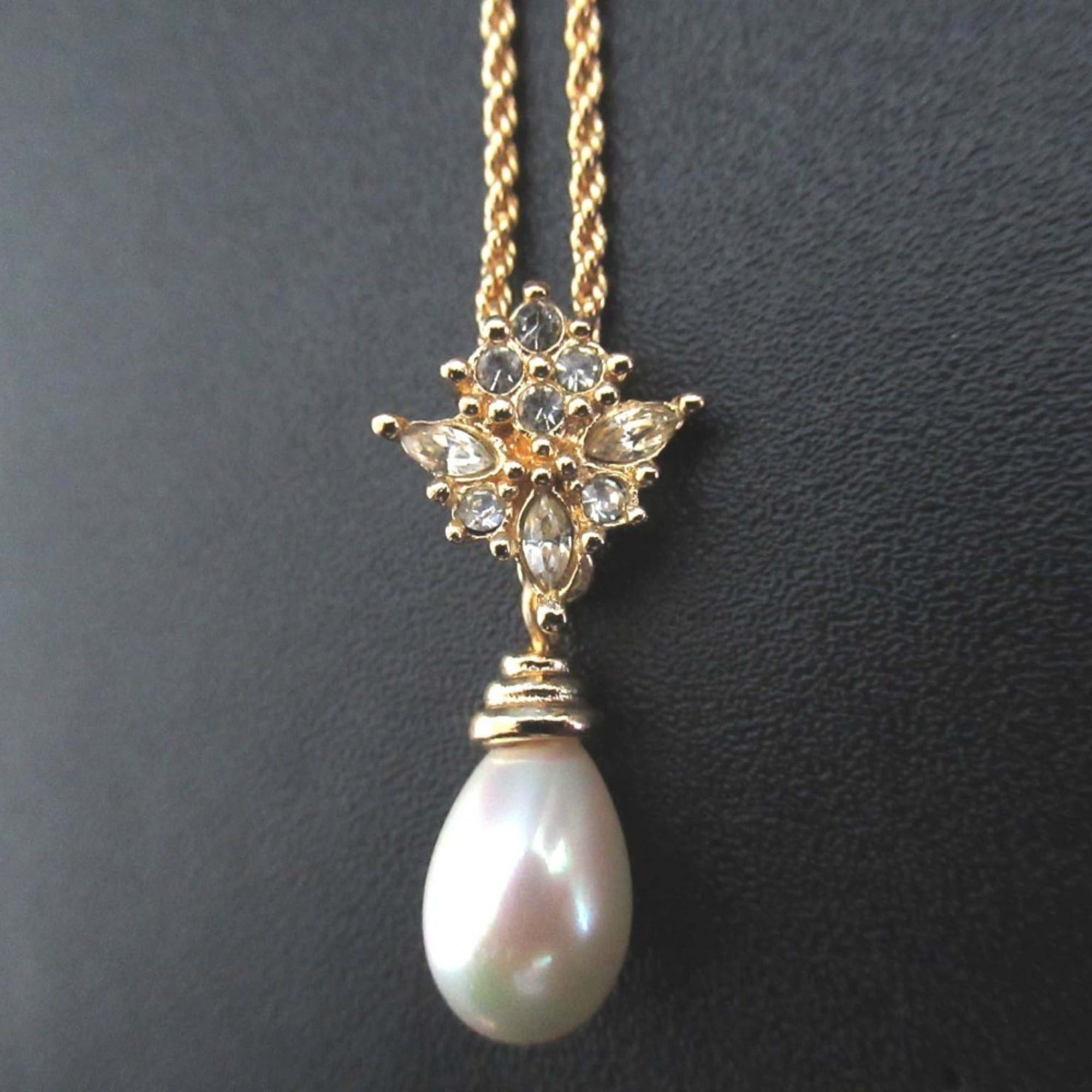 Vintage Christian Dior Rhinestone and Faux Pearl Charm Necklace 