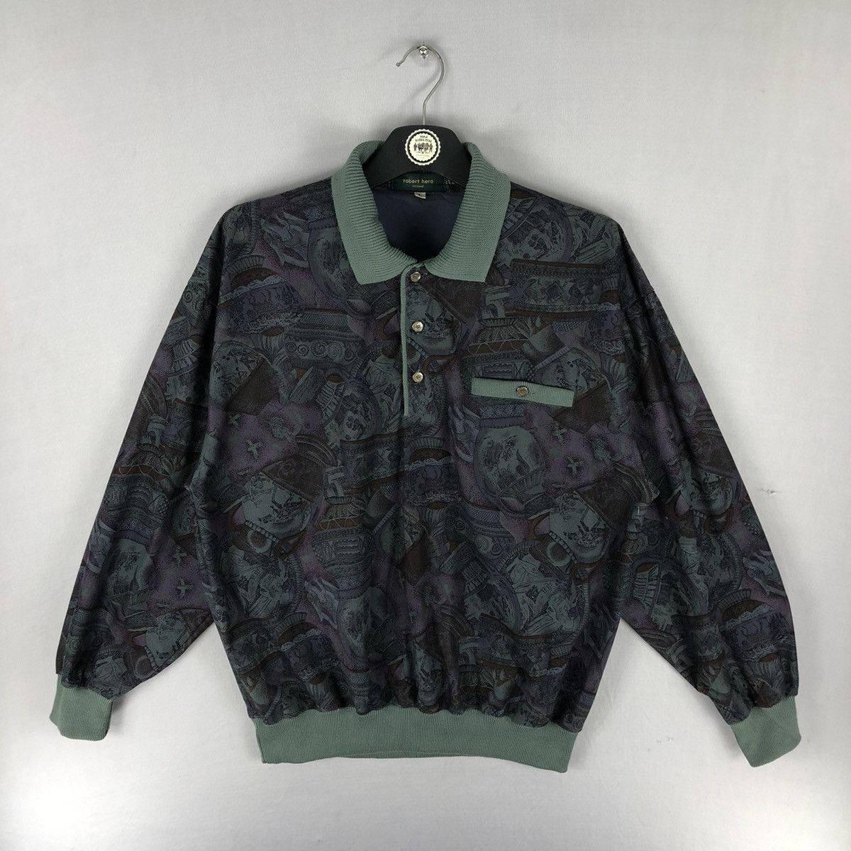 Japanese Brand Vintage 80's Polo Shirt Abstract Art by Robert Hero Homme Size US L / EU 52-54 / 3 - 1 Thumbnail