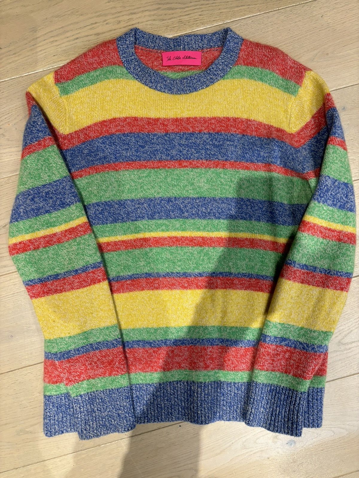 image of The Elder Statesman 100% Cashmere Striped Crewneck Sweater in Blue, Men's (Size Large)